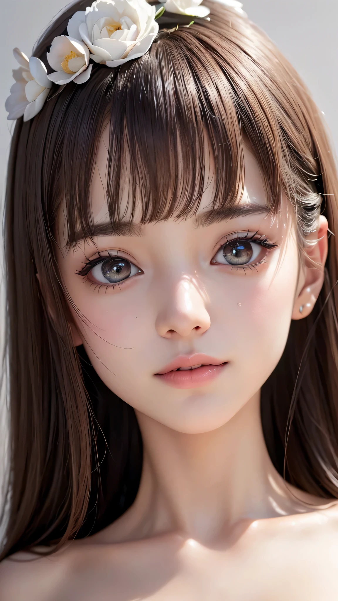 (Close-up:1.4)、(RAW photo:1.2)、(photorealistic:1.4)、(masterpiece:1.3)、(highest quality:1.4)、solo、7 head and body、(beautiful detailed eyes)、(charming big eyes)、(beautiful double eyelids)、(beautiful and detailed face)、natural makeup、long eyelashes、(gentle smile:1.2)、(Detailed clothing features)、Transparent skin、(shiny skin)、(slender and beautiful girl)、(cute face)、(cute:1.2)、(gentle smile:1.2)、(beautiful breastedium breasts:1.3)、