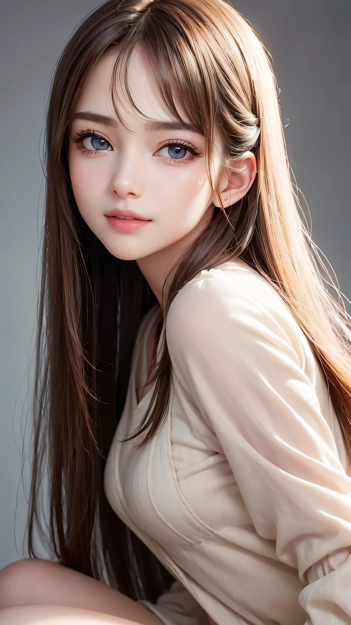 (Close-up:1.4)、(RAW photo:1.2)、(photorealistic:1.4)、(masterpiece:1.3)、(highest quality:1.4)、solo、7 head and body、(beautiful detailed eyes)、(charming big eyes)、(beautiful double eyelids)、(beautiful and detailed face)、natural makeup、long eyelashes、(gentle smile:1.2)、(Detailed clothing features)、Transparent skin、(shiny skin)、(slender and beautiful girl)、(cute face)、(cute:1.2)、(gentle smile:1.2)、(beautiful breastedium breasts:1.3)、