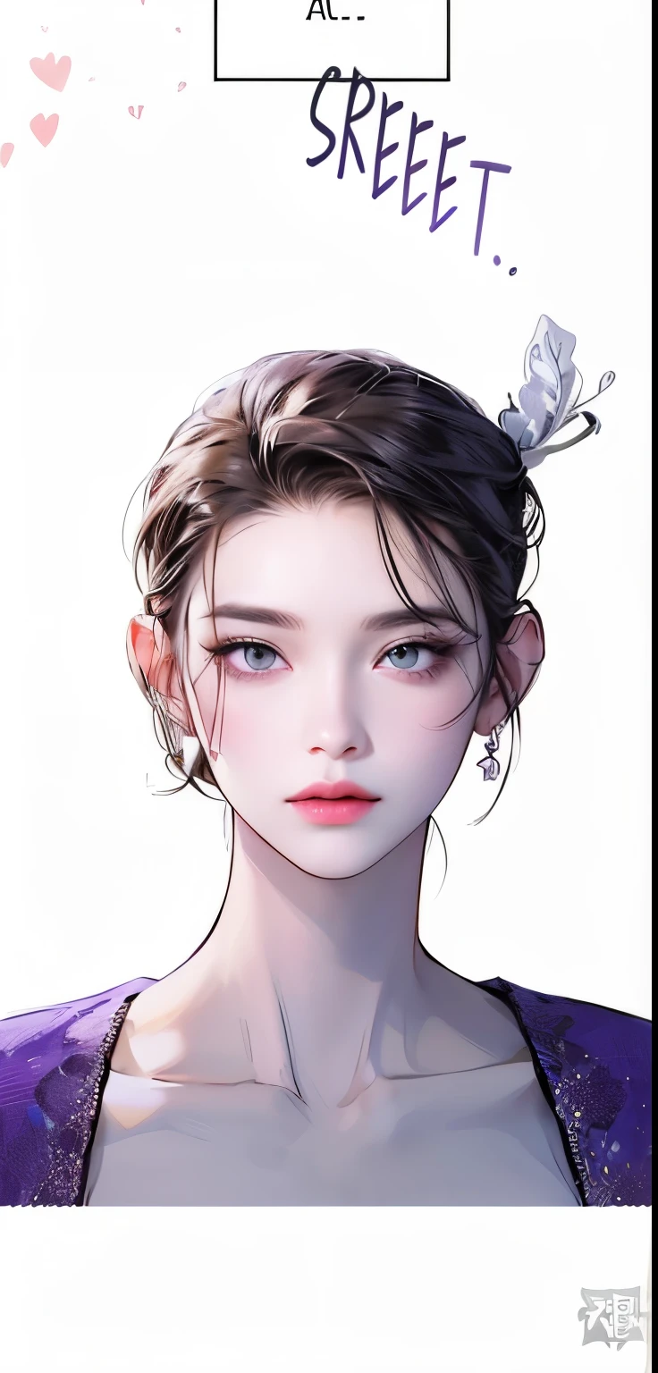 Masterpiece of woman, Adult woman with firm facial features like Korean women, purple eyes, his nose is sharp, mature, green eyes, very pretty, beautiful girl, white, clean, smooth skin