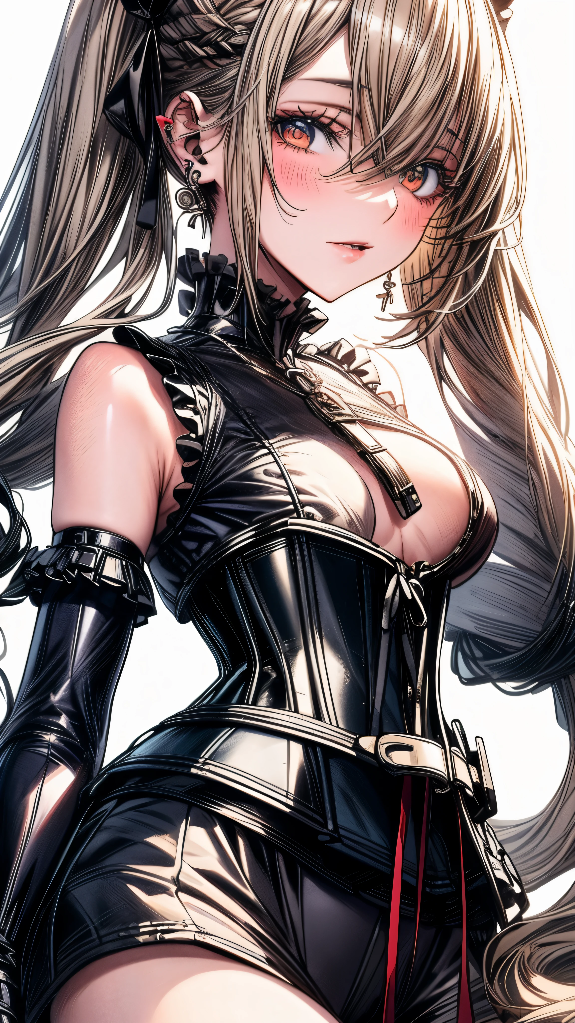 (((masterpiece)))、((highest quality))、(Super detailed)、(CG illustration)、(so beautiful ))、cinematic light、(((1 Mechanical Girl)))、 SF、Apocalypse、erotic grotesque、(beautiful and luxurious:1.2)、(1 girl:1.3)、facing the front, (double breasted,under bust:1.2), gap between buttons,(((corset belt))),(((high waist mile