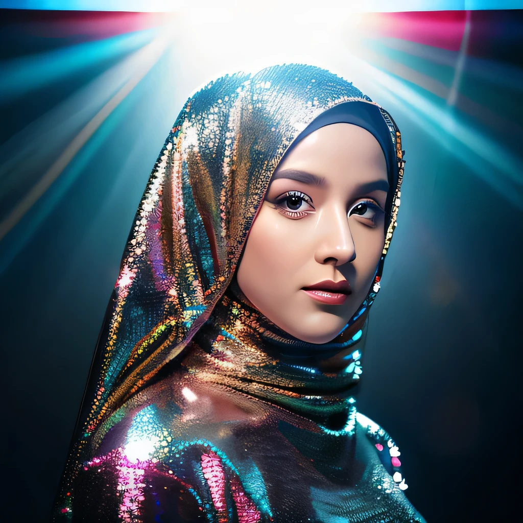 Virtuous [object] in a shiny metal space, futuristic pop style, ray tracing, celebrity photography, from crystals,(diamond) photorealistic compositions, wide lens --v 6.0 (hijab)