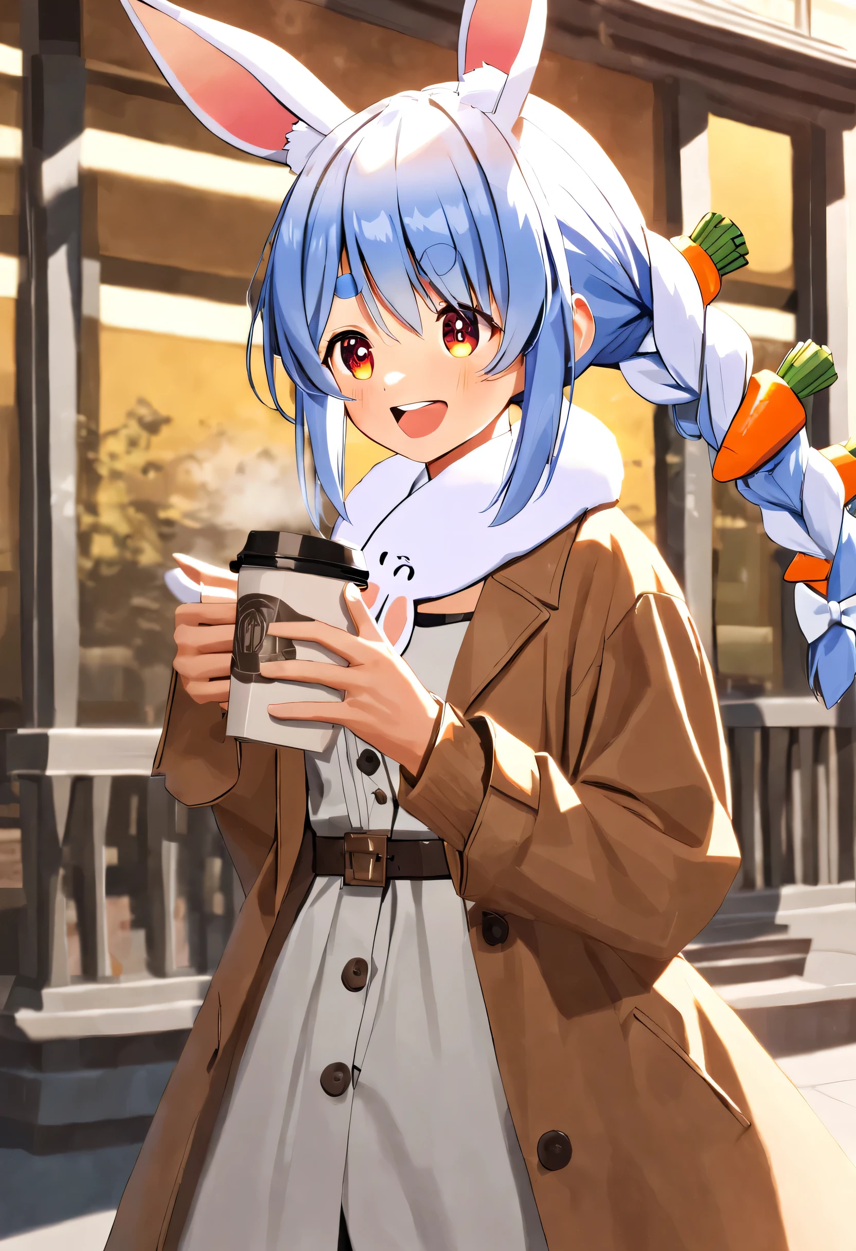 Second hand Pecola/(Holographic live broadcast/),holding a cup of coffee in hand