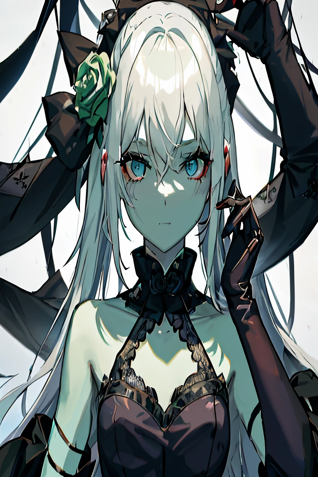 Anime girl with white hair and black gloves holding a rose, best anime 4k konachan wallpapers, gothic shoujo anime girl, Anime girl wearing black dress, guweiz on pixiv artstation, night nucleus, guys, Detailed anime character art, Detailed digital animation art, Popular topics on artstation pixiv, anime art wallpaper 4k