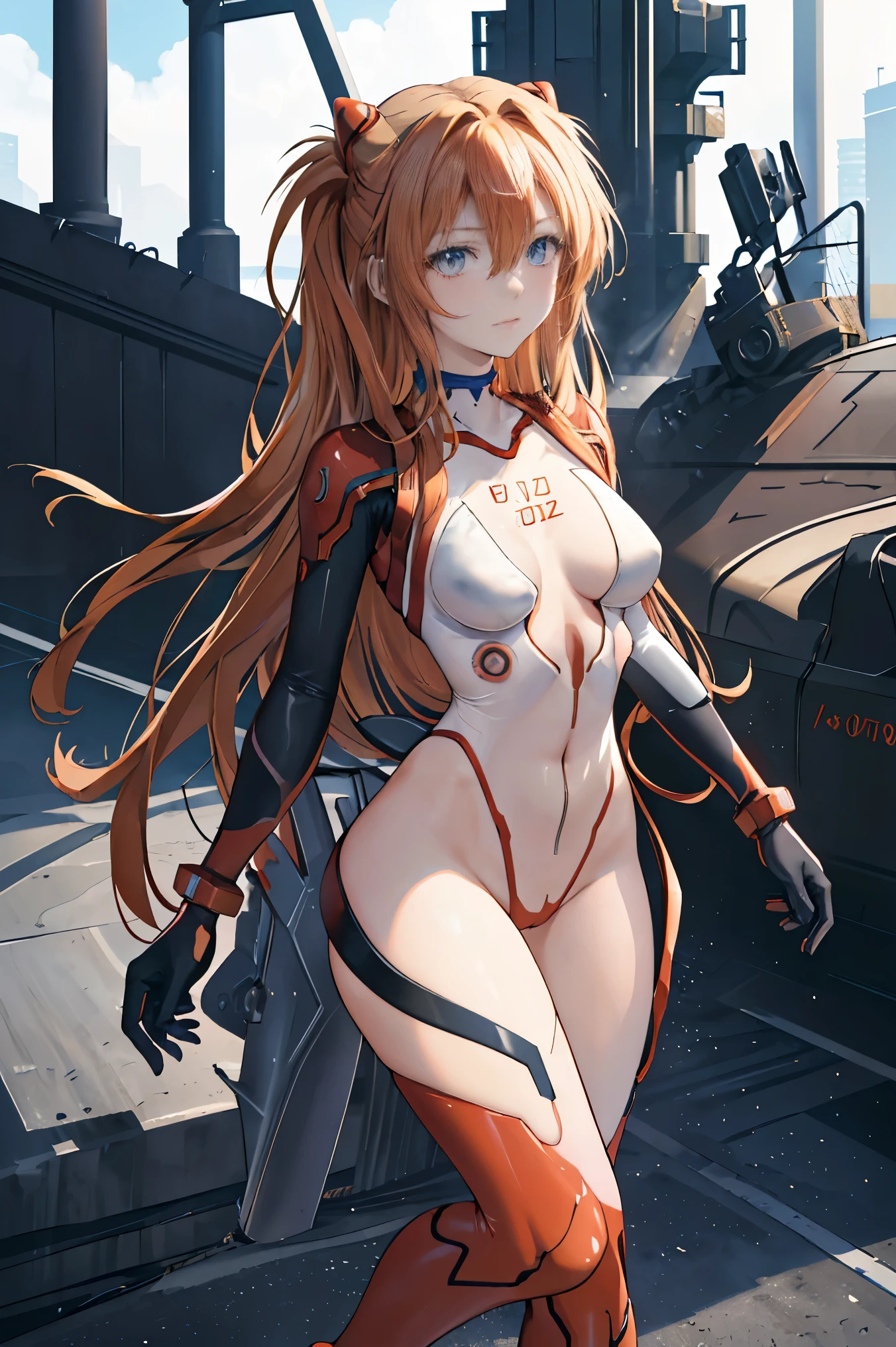 (masterpiece, best quality), 1girl, beautiful face, beautiful body, souryuu_asuka_langley, plugsuit, bodysuit, interface headset, red bodysuit, hair between eyes, pilot suit