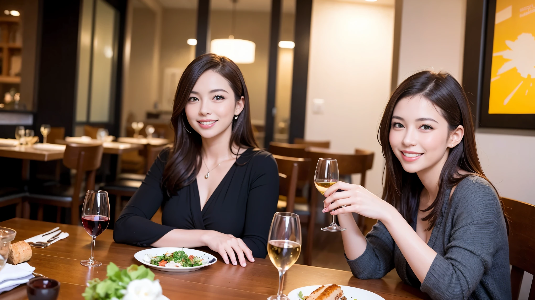 (including 64k, nffsw, highest quality, table top: 1.2), (realistic, photorealistic: 1.37),Spectacular sunset view、 long sleeve shirt、winter fashion、Columbia、Brazilian、Japanese、Dutch、German、Portuguese、Belgian、Italian、French,Champagne、sparkling wine、 (slimフェイス), (slimボティ), (brown hair), (shortcut), neat beauty、cheeks turn a little red, (35 years old), 38 years old, alone, 窓の外には美しく緻密なnight景が広がります., restaurant, wine glassが座っている, nightに, in a prominent place (from the Upper body) nova frog style, actress, model, Upper body, White wine, slim, wine glass, Super Clean night View, wine glass Put in the Middle, Happy smile, (smile: 1.15), beautiful and detailed eyes, Upper body, bust japan up, night, short, short, actress, model, Upper body, White wine, slim, wine glass, Super Clean night View, wine glass Put in the Middle, Happy smile,