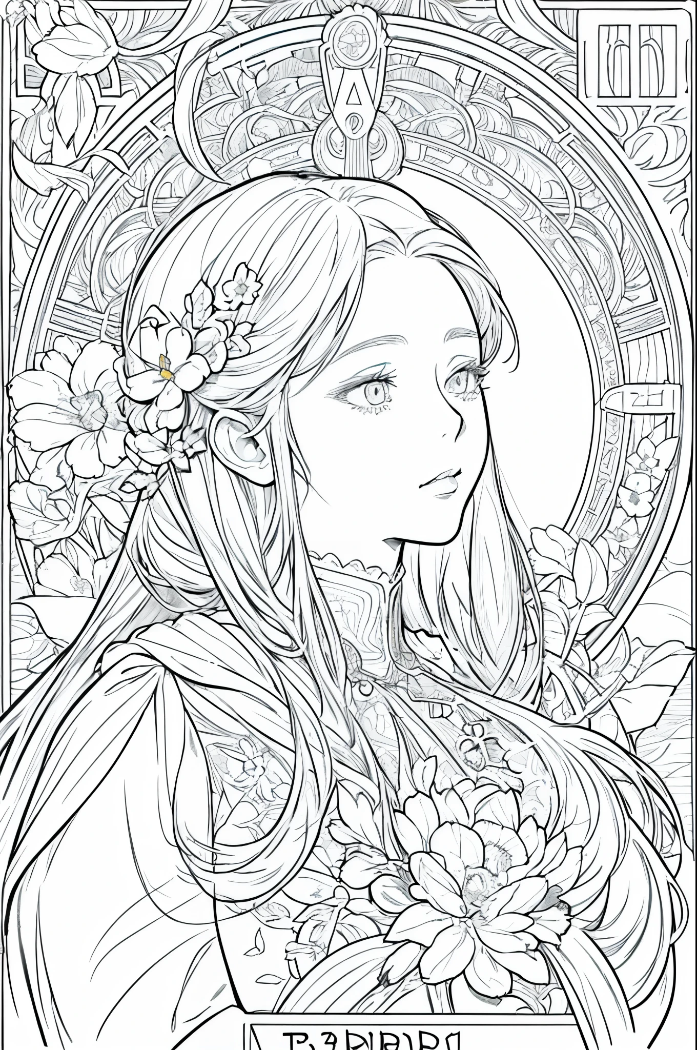 tarot cards, 1 girl,european girl face portrait,shapeless long hair, shiny skin, detailed face, wearing a patterned robe, Sumeru,cloud, moon,((tarot cardsのレイアウト)),highest quality, masterpiece, (realistic:0.6), realistic lighting,flower frame, decorative panel, abstract artistic, (Alphonse Mucha) (master piece, best quality, 8k, very detailed, intricate details, 4k,Cerulean, line drawing, fibonacci.