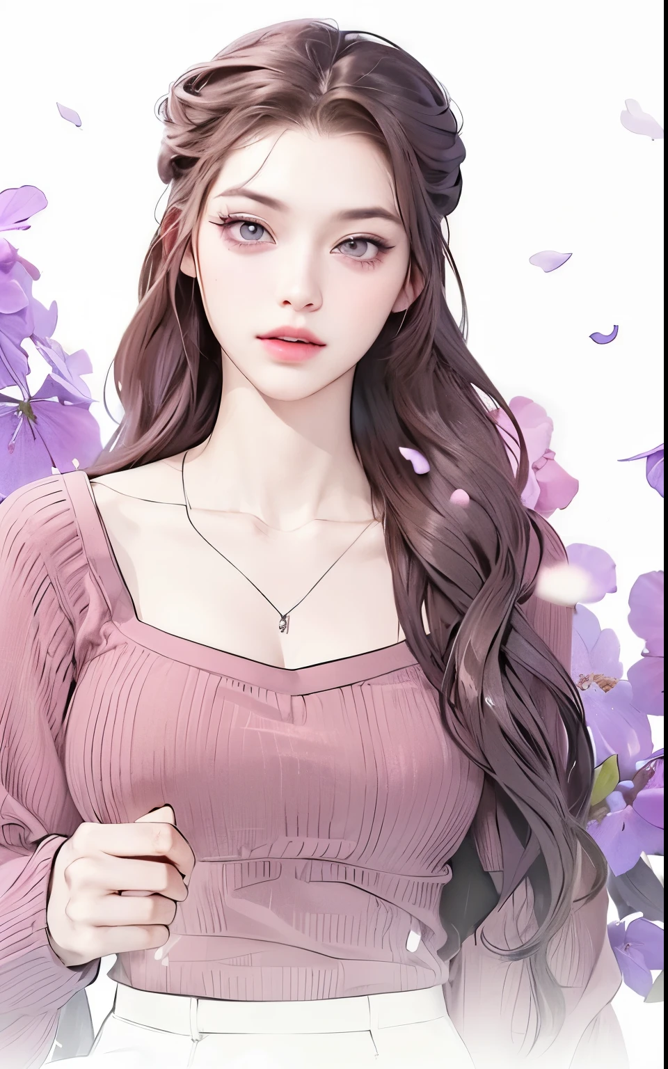 Masterpiece of woman, Adult woman with firm facial features like Korean women, purple mix pink eyes, his nose is sharp, mature, purple mix pink eyes, very pretty, beautiful girl, white, clean, smooth skin