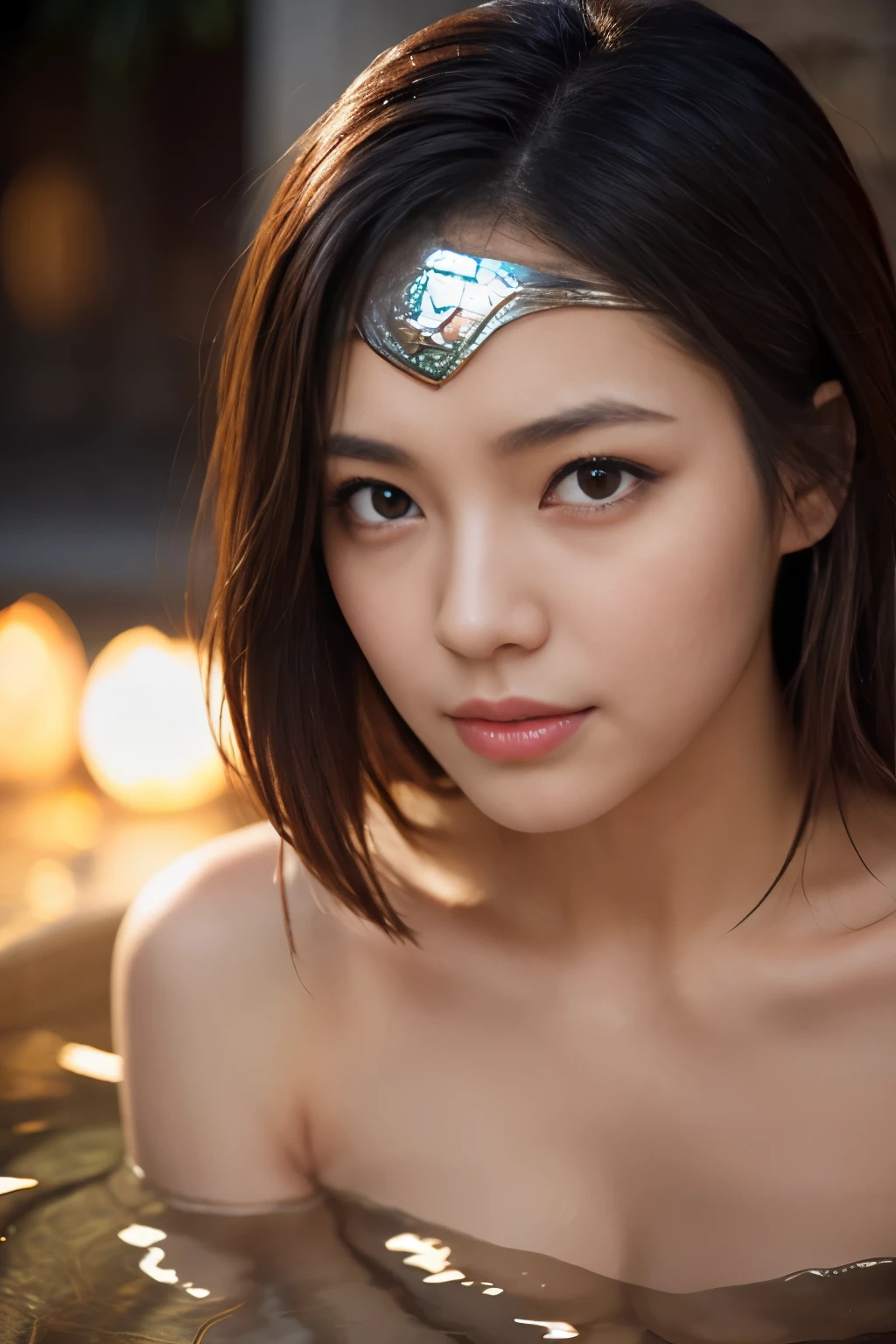 It's raining heavily,heavy rain,water dripping、hair is soaked、splashing a lot of water from the head,Inside the fountain，wet wonder woman、drenched wonder woman,wet hair,wet body、splash of water，water dropletasterpiece、1 beautiful girl、fine eyes、puffy eyes、highest quality, 超High resolution, (reality: 1.4), movie lighting、Japanese、asian beauty、Korean、super beautiful、beautiful skin、body facing forward、close up of face、(超reality的な)、(High resolution)、(8k)、(very detailed)、(美しくfine eyes)、(Super detailed)、 (wall-)、detailed face、bright lighting、professional lighting、looking at the viewer、look straight ahead、slanted bangs、brown hair、Nogizaka Idol、korean idol、fiery idol pose、、25 years old、wonder woman cosplay,wonder woman tiara