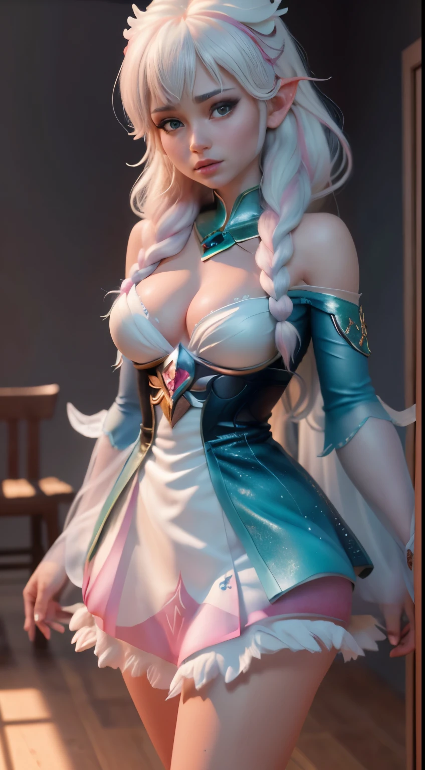 Elfgirl (Komi-san-Elsa frozen Disney tinkerbell Disney mezclando modelos .) (ultra FUSION of white and pink hair) Highly detailed CG unity 8k wallpaper, style shot, complex, high detail, dramatic, highest quality movie still image, very detailed, masterpiece, best quality, character design, Elsa, Elsa from Frozen,Komi-san tinkerbell Disney fusion (( Dark style)), realistic ultra-detailed rendering style, natural light, sharp character design, (hard focus, 8k), (((natural skin texture))), 8k textures, soft cinematic lighting, adobe lightroom, dark room, hdr, Sophisticated, Elegant, Rich Detail, Sharp Focuilm Look) )), Soothing Tones, Detail Frenzy, Intricate Detail, Super Detail, Low Contrast, Soft Film Lighting, Dull Colors, Exposure Blending, HDR, Fade, 35mm, f/1.4, ISO64, f16, 25 sec.