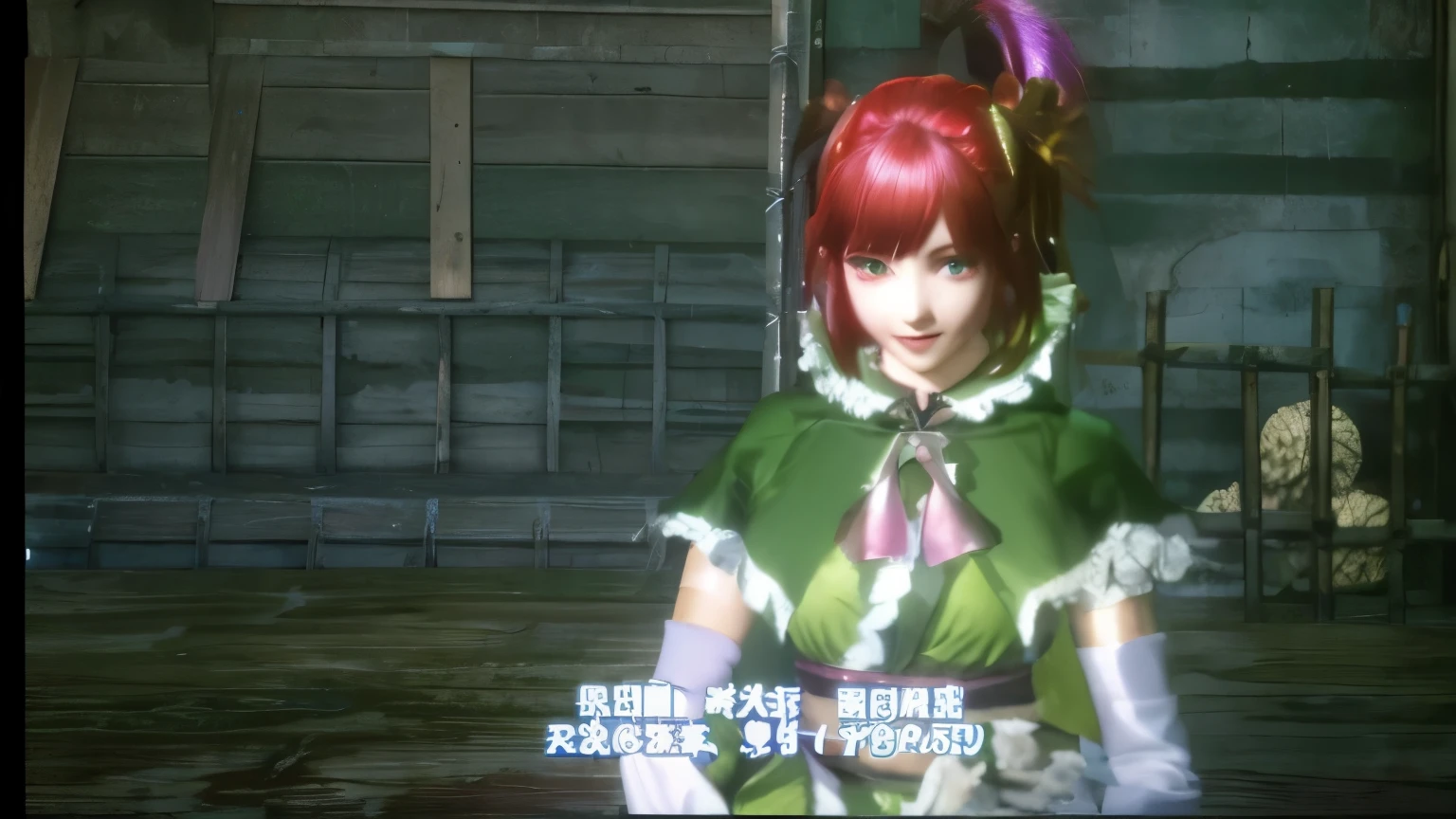 A red-haired girl with short hair and green eyes  big breast looking at viewer