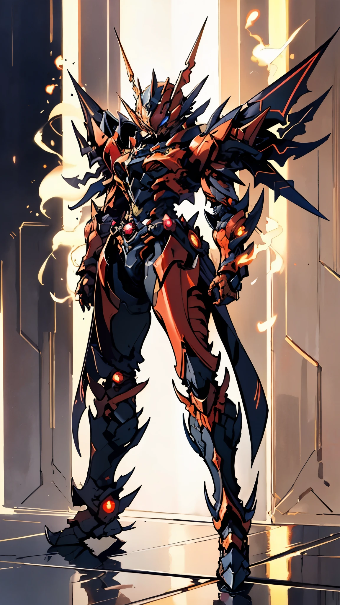 A woman adorned in fantasy-style full-body armor, a crown-concept fully enclosed helmet that unveils only her eyes, a composite layered chest plate, fully encompassing shoulder and hand guards, a lightweight waist armor, form-fitting shin guards, the overall design is heavy-duty yet flexible, ((the armor gleams with a golden glow, complemented by red and blue accents)), exhibiting a noble aura, she floats above a fantasy-surreal high-tech city, this character embodies a finely crafted fantasy-surreal style armored hero in anime style, exquisite and mature manga art style, (Queen bee mixed with Spider concept Armor, plasma, blood), ((Element, energy, elegant, goddess, femminine:1.5)), metallic, high definition, best quality, highres, ultra-detailed, ultra-fine painting, extremely delicate, professional, anatomically correct, symmetrical face, extremely detailed eyes and face, high quality eyes, creativity, RAW photo, UHD, 32k, Natural light, cinematic lighting, masterpiece-anatomy-perfect, masterpiece:1.5