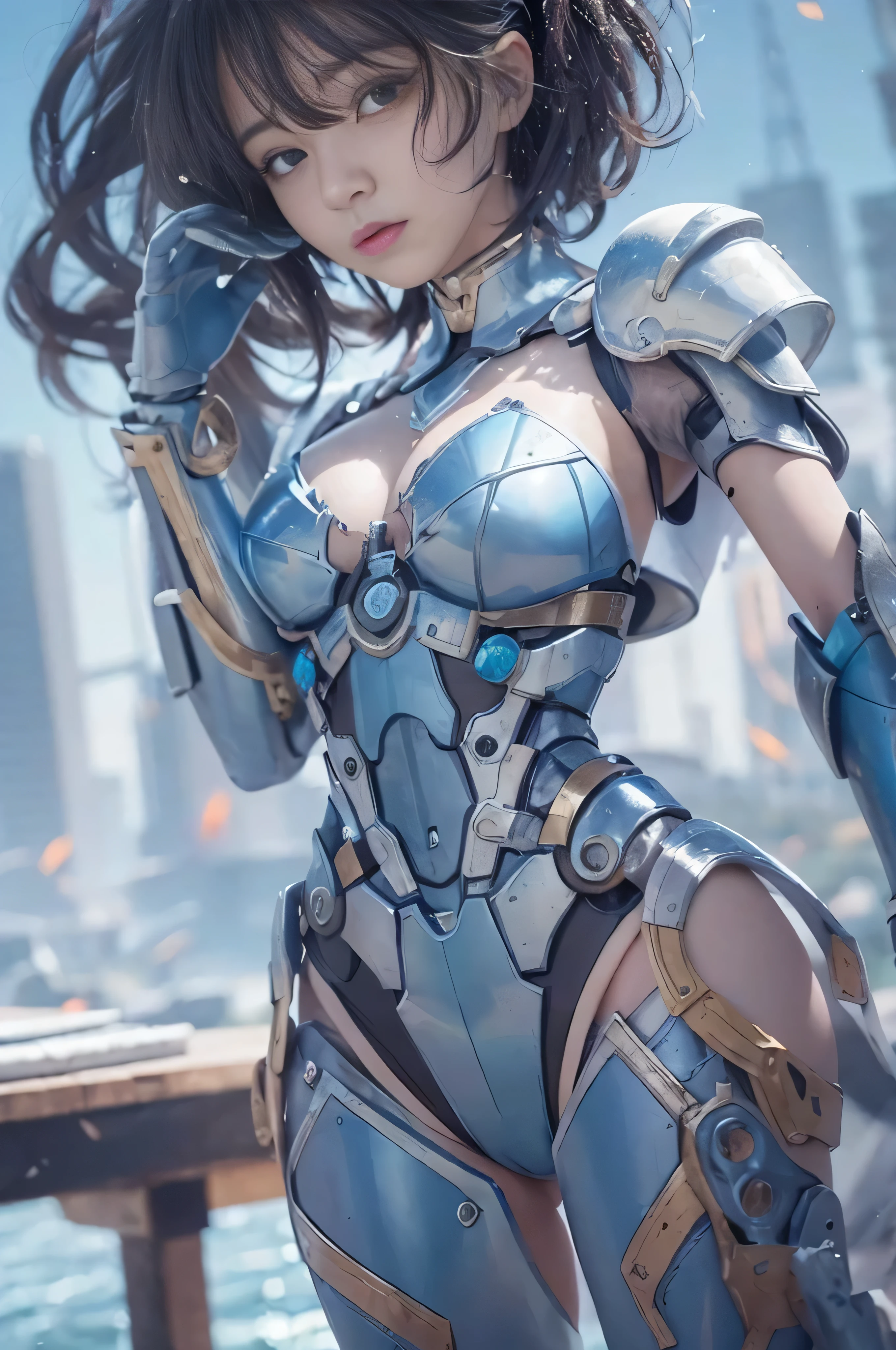 delicate face, 20-year-old kpop idol cyborg girl, dark(carbon fiber high leg cut leotard), Chest opening, {{angled bob}}, (big breasts:1.25), (mechanical joint), bangs, attractive curves, mid pelvis, seaside, standing posture, beach, glowing skin, ((puffyareolas)), (standing), dynamic pose, spread legs, (camel toe, cameltoe, vulvashaped:1.275), cyberpunk, sci-fi, (upper body:1.275), (8k, RAW photo, best quality, masterpiece: 1.47), (nsfw:1.275)