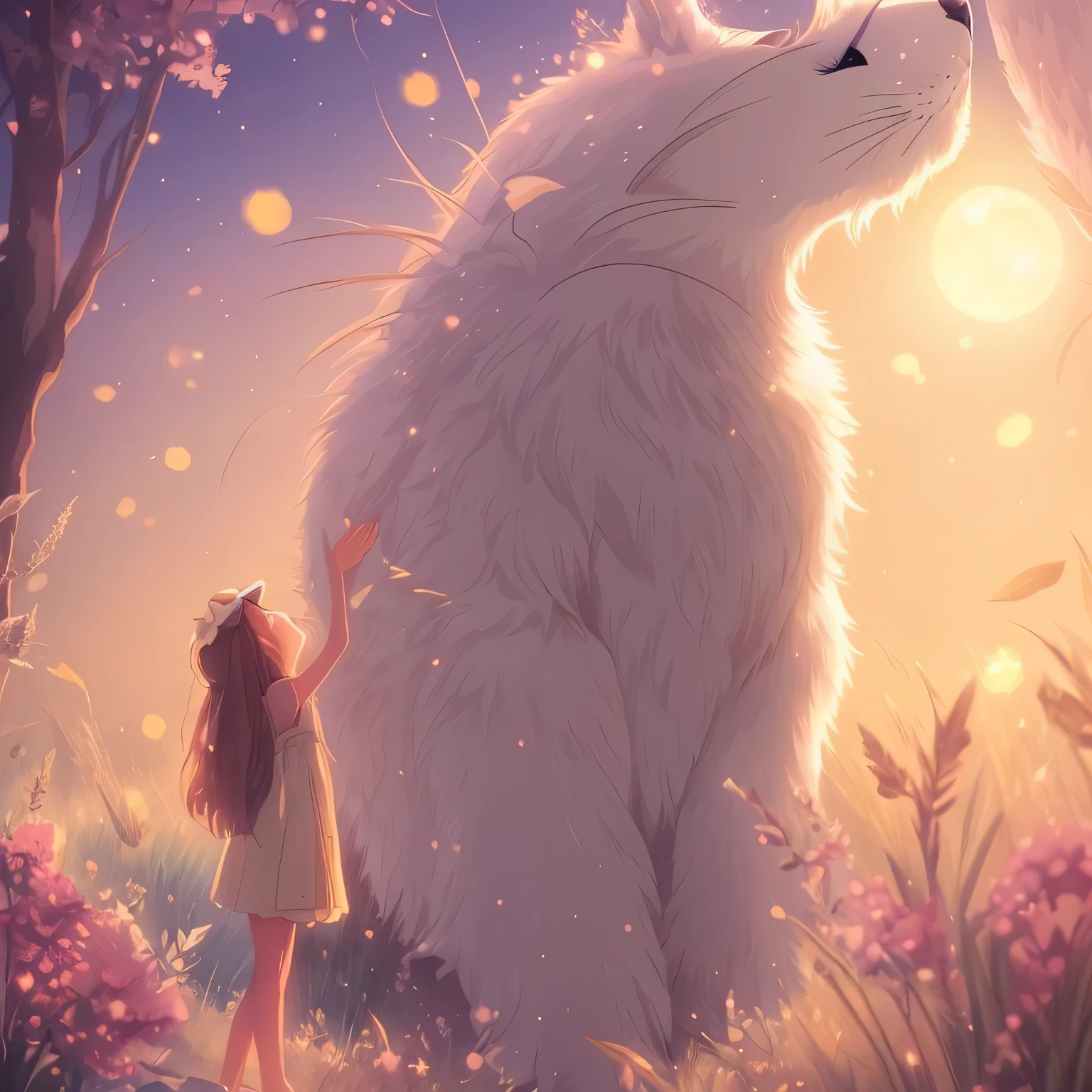 Close-up of a girl standing in front of a rabbit, Cyril Rolando and Goro Fujita, Inspired by Cyril Rolando, Cyril Rolandor style, Makoto Shinkai Cyril Rolando, Ghibli art style, Ghibli art style, cute numbers, ghibli inspired, furry fantasy art, Ghibli atmosphere, ross tran and studio ghibli