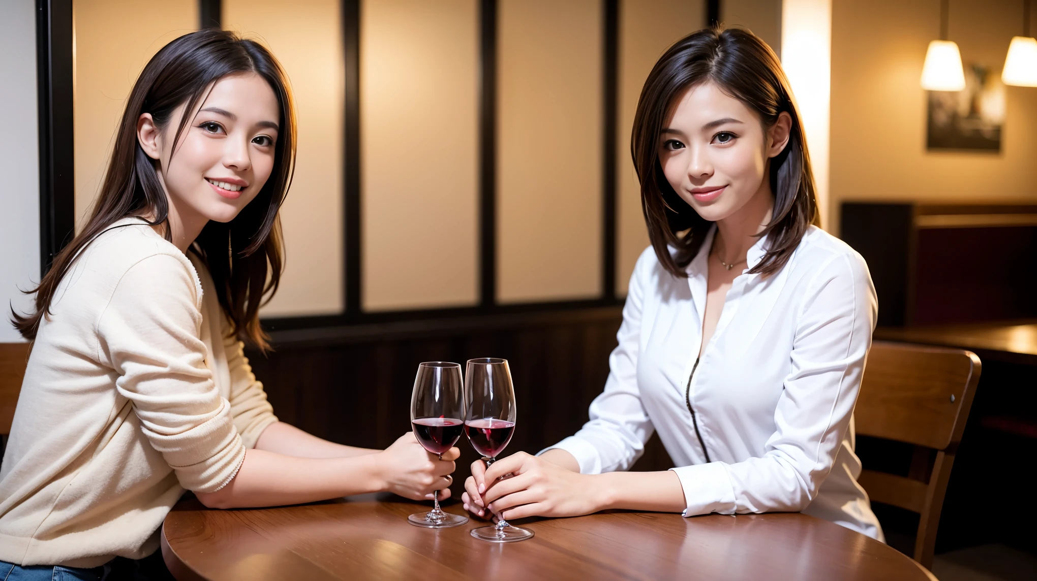 (including 64k, nffsw, highest quality, table top: 1.2), (realistic, photorealistic: 1.37),sky and cloud view、best scenery、Spectacular sunset view、 long sleeve shirt、winter fashion、Columbia、Brazilian、Japanese、Dutch、German、Portuguese、Belgian、Italian、French,Champagne、sparkling wine、 (slimフェイス), (slimボティ), (brown hair), (shortcut), neat beauty、cheeks turn a little red, (35 years old), 38 years old, alone, 窓の外には美しく緻密なnight景が広がります., restaurant, wine glassが座っている, nightに, in a prominent place (from the Upper body) nova frog style, actress, model, Upper body, White wine, slim, wine glass, Super Clean night View, wine glass Put in the Middle, Happy smile, (smile: 1.15), beautiful and detailed eyes, Upper body, bust japan up, night, short, short, actress, model, Upper body, White wine, slim, wine glass, Super Clean night View, wine glass Put in the Middle, Happy smile,