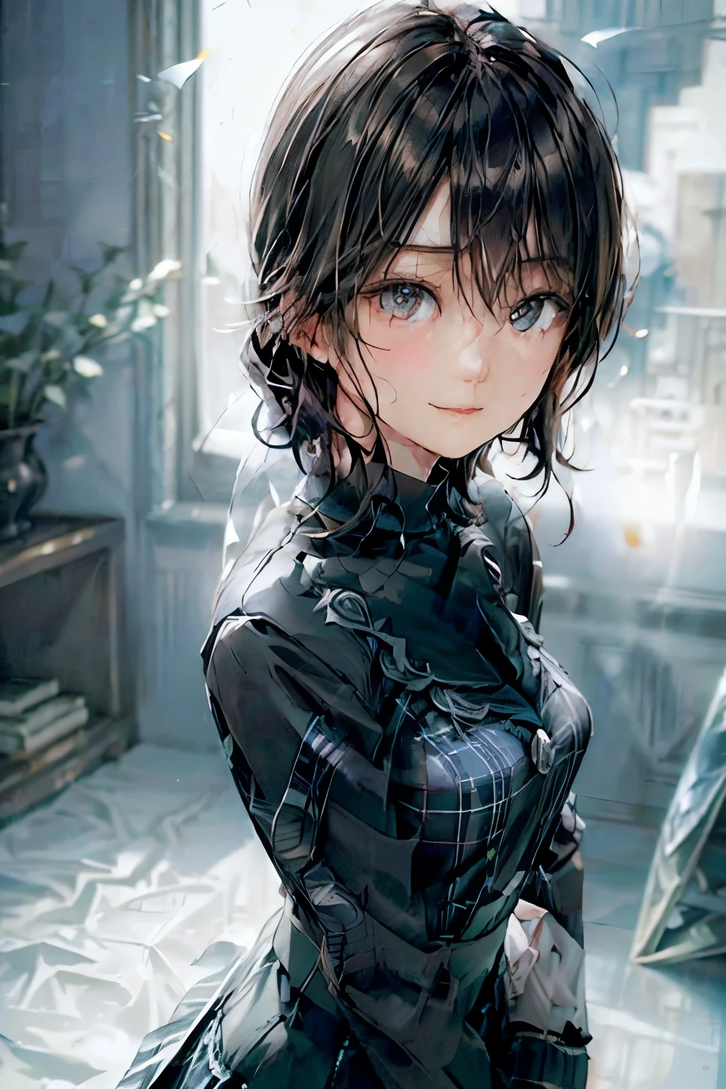 NSFW, ((Standing upright with one leg in front of the other)),(full body shot, full body view), ((cute and symmetrical face)),8k, masterpiece, RAW photo, best quality, photorealistic, extremely detailed CG unity 8k wallpaper,(biologically correct form),(masterpiece:1.2, top-quality), (realistic, photorealistic:1.4), beautiful illustration, (natural side lighting, movie lighting), looking at viewer, ((focus on face)), 1 girl,japanese, 25 years old, perfect face, perfect body, shiny skin, beautiful hair, beautiful face, beautiful eyes, beautiful detailed eyes, beautiful body, beautiful chest, beautiful arms、beautiful thigh, ((beautiful long thin legss)), (small butt),blush, (Matching Stiletto heels left and right and same color anklets), (biologically correct form), (lovely smile), ((white collared shirt, black plaid pleated miniskirt, dark red tie), (black garter stockings))、Sexy 、((Back shot)),Panty shot、The background is a flowerbed with sunflowers.
