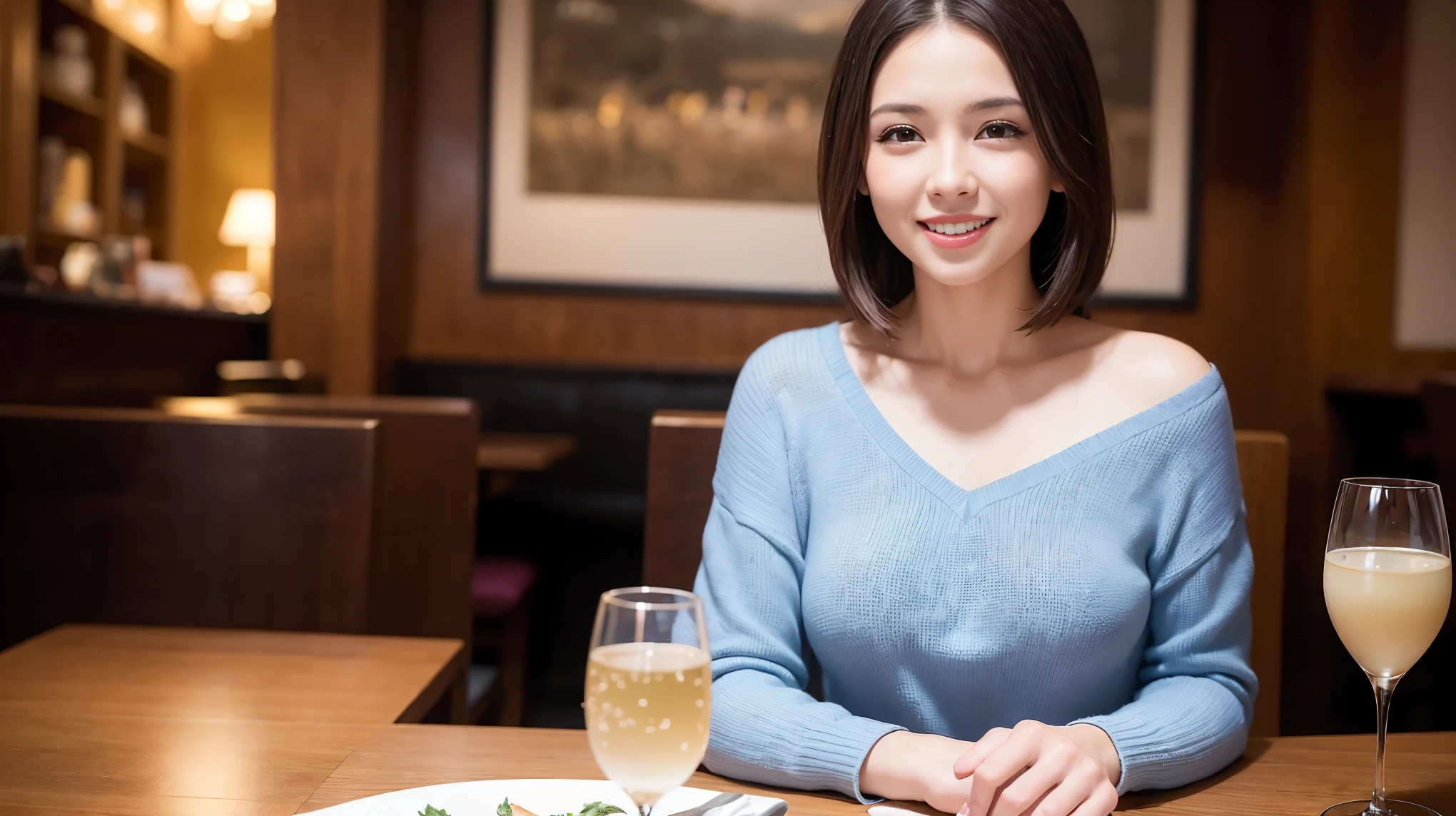 (including 64k, nffsw, highest quality, table top: 1.2), (realistic, photorealistic: 1.37),Spectacular view of the evening sky, clouds, and rainbow、best scenery、Spectacular sunset view、 long sleeve shirt、winter fashion、Columbia、Brazilian、Japanese、Dutch、German、Portuguese、Belgian、Italian、French,Champagne、sparkling wine、 (slimフェイス), (slimボティ), (brown hair), (shortcut), neat beauty、cheeks turn a little red, (35 years old), 38 years old, alone, 窓の外には美しく緻密なnight景が広がります., restaurant, wine glassが座っている, nightに, in a prominent place (from the Upper body) nova frog style, actress, model, Upper body, White wine, slim, wine glass, Super Clean night View, wine glass Put in the Middle, Happy smile, (smile: 1.15), beautiful and detailed eyes, Upper body, bust japan up, night, short, short, actress, model, Upper body, White wine, slim, wine glass, Super Clean night View, wine glass Put in the Middle, Happy smile,