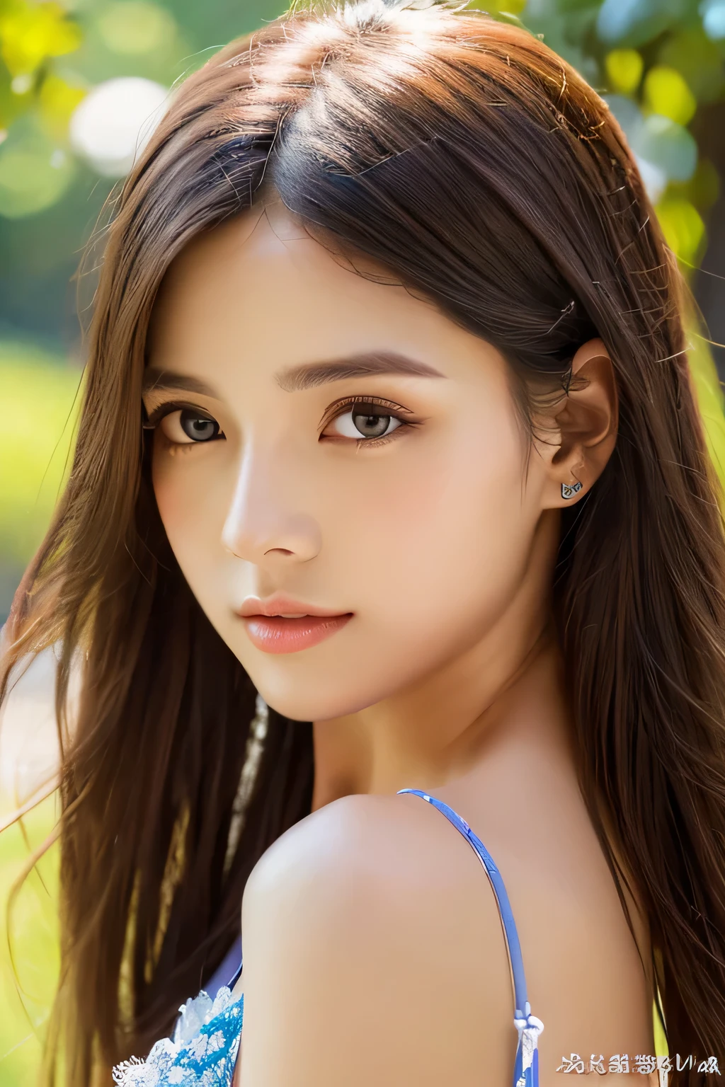 detailed and beautiful eyes, double eyelid, Dense and beautiful lips, highly detailed eyes and face, soft sunlight, Bright colors, realistic painting style, High-resolution artwork.