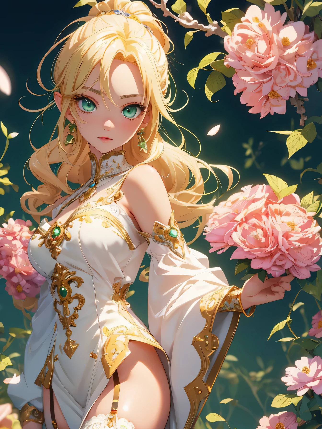 nsfw:1.1, high resolution:1.7, incredibly absurdres, kawaii:1, cute:1.5, hires.fix,anime visual:1,incredibly fine illustration,8k,masterpiece:1.2,best quality, high quality, exquisite, beautiful,insanely detailed, intricate detailed, extremely detailed, Super Definition,ultra high res, Super Resolution, best aesthetic, ultra detailed:1.5,best quality, perfect face, detailed face, masterpiece:1.2, illustration:1.2, 8k cg wallpaper, stunning art,absurdres,octane render,ultra hires, 
Japanese Actress,(Idol),18yo,Beautiful,(Cute and lovely),cute girl,((anime elf with extremely cute and beautiful blonde hair)),ear breathing,(((green_eyes:1.3))),intricate eyes,beautiful detailed eyes,symmetrical eyes,big eyes:1.5,enchanting bright eyes studded with gold and silver dust,(((pinky skin,bright skin,shiny body))),upward breasts,waist slender,(detailed body,(detailed face)),cute,daring,zettai ryouiki,show skin,best relationship with four fingers and one thumb,Very Fine Face and Eyes,Very Fine Hair,(Perfect Anatomy),((girl trembling with sexual climax)),Garter Belt,Bare shoulders,Check out our thru-rack chokers and midi rings with chains,1girl:1.3, (line art:1.3), cute girl, kawaii girl, cute, kawaii, celestial:1.3,costume, intricate clockworks dress with long sleeves, simple, affordable, cheap engraving, craftsmanship, (flowers, petals), enticing pose, cubism background, absurdres, highres, ultra detailed,