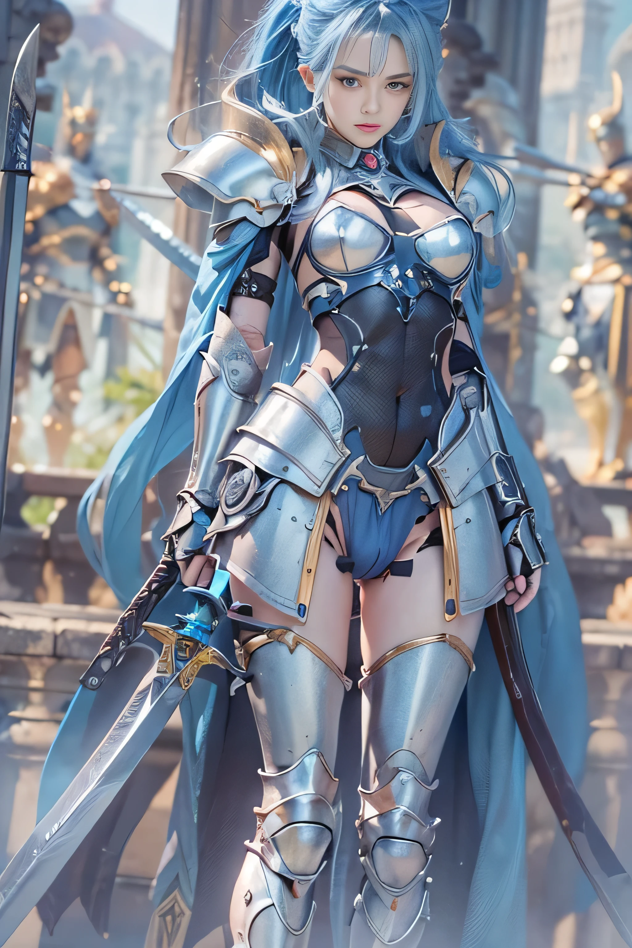 (RAW image quality:1.4), (NSFW), ((1 female:1.4)), one personで, , 7 head and body, (cute face), (Beautiful shining blue eyes:1.4), (ideal body proportions), (An android with a mechanized left leg and left arm.:1.4), (platinum metal machinery), length , chest fantasy, cleavage, big breasts, (Underboo Boo:1.4), magic effect, ((Armor that only covers the crotch and nipples:1.4)), (((Raw skin is exposed in the crotch:1.4))), (Costumes that dig into the crotch), (pubic hair), (has a big sword:1.4), , strong wind, My clothes are transparent, Wet, short hair, black hair, , thin, small ass, beautiful feet, thin脚, surrealism, cinematic lighting, written boundary depth, one person'point of view, f/1.8, 135mm, nffsw, battle pose, table top, Accurate, ((anatomically correct)), rough skin, Super detailed, advanced details, high quality, award-winning, 最high quality, High resolution, 8k