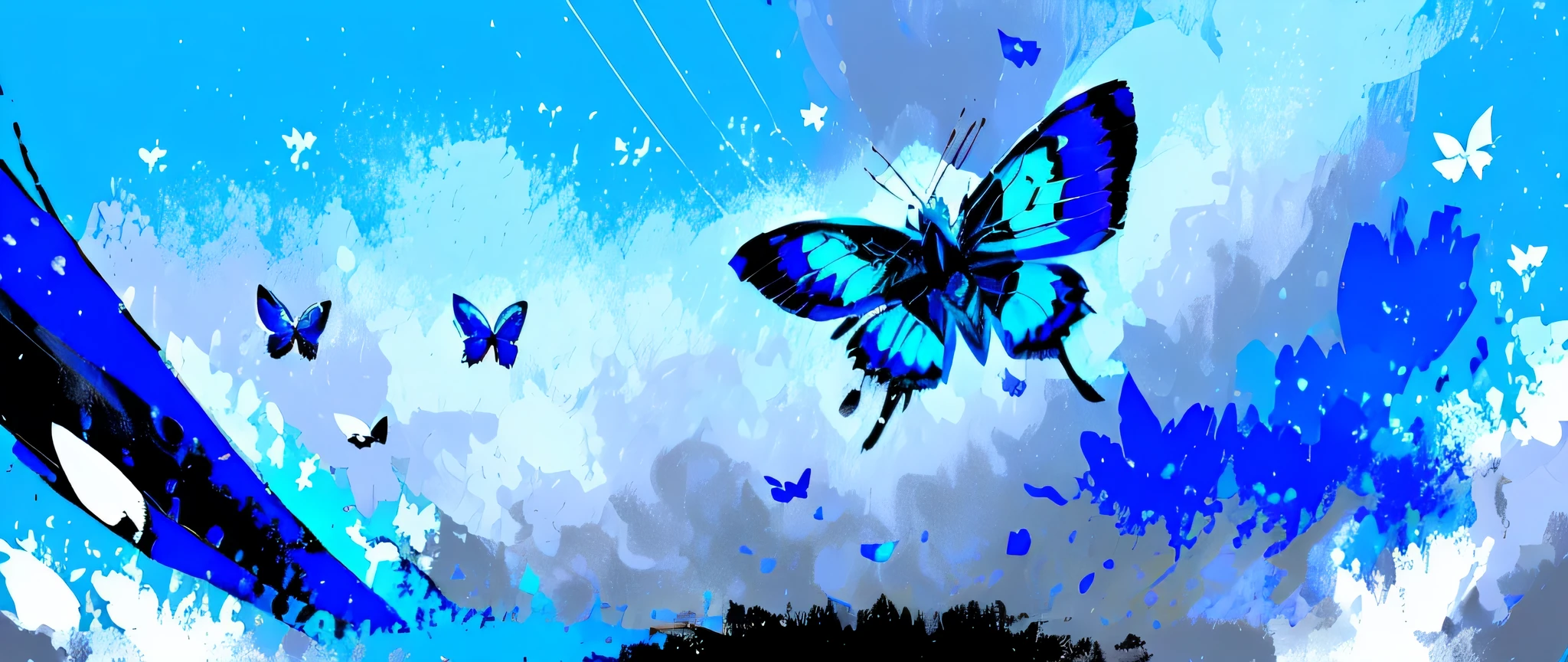 a blue Butterfly with a broken wing on a white background, Butterfly, blue colored, dominant wihte and blue colours, Tool Contest!! blue, artistic photos, illustration!, Digital Art - w 0, with a blue background, blue image, blue, Butterfly pop art, blue colour splash, glowing blue butterflies, harmony of Butterfly,