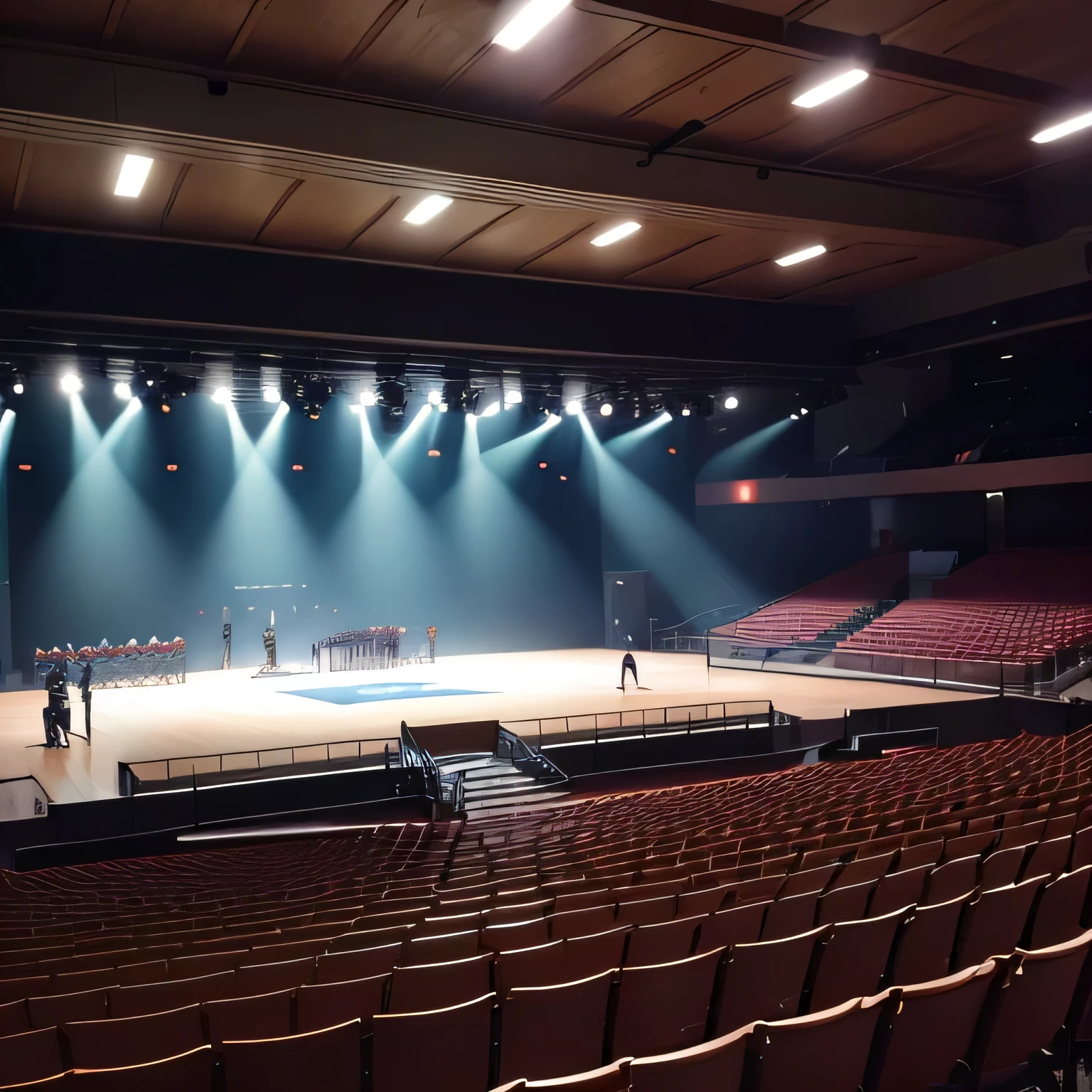 A school gymnasium attended by students aiming to become idols、There is a stage for idols to sing、There&#39;There is also a lot of lighting、Exercises are also being held