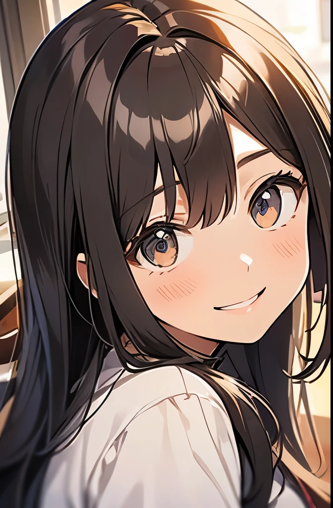 Anime girl with long black hair and blue eyes looking at camera - SeaArt AI