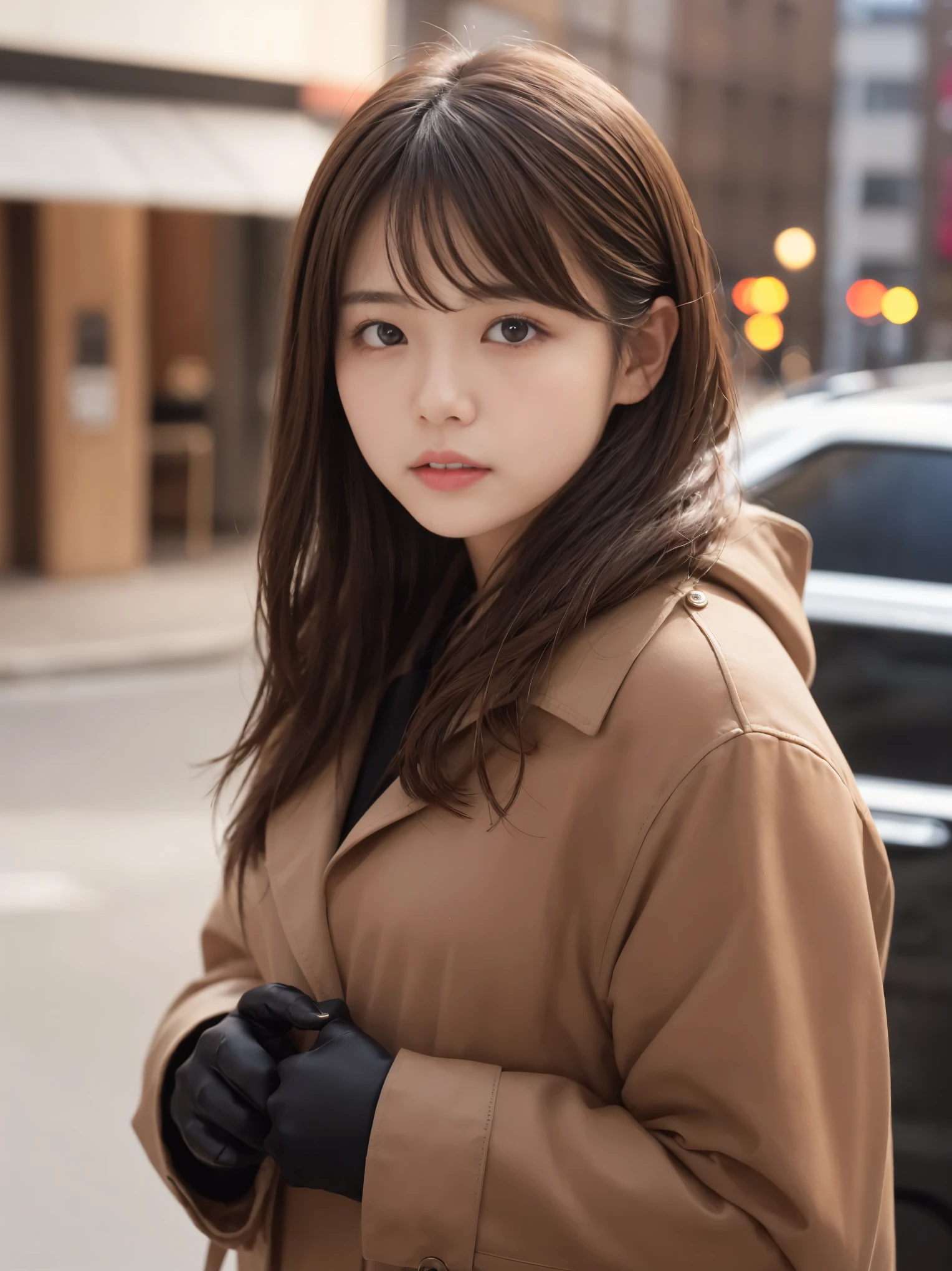 (best image quality、8k、masterpiece：1.3))、Realistic high quality photos、highest quality、cute girl～well-groomed face、25 year old beautiful Japan woman、スリムmodelの写真、big breastodel、若いjapanese girl、young and cute face、japanese girl、25歳女性model、美しいmodelの女の子、The innocent look of the girl next door、nice delicate face、brown hair、beautiful brown eyes、tear bag、drooling eyes、young body、coat, scarf, gloves, winter