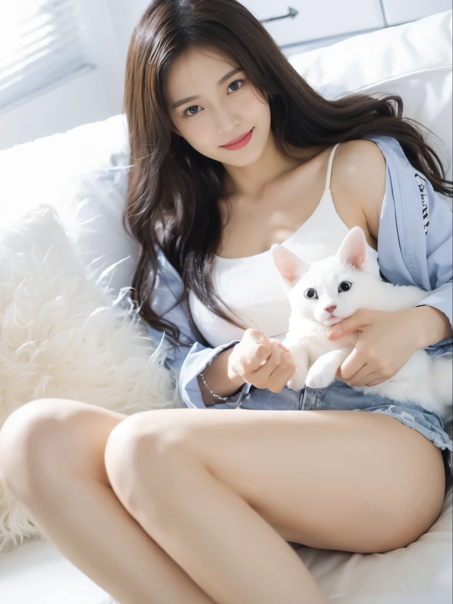 ((Masterpiece, Top image quality, high resolution、alone、skin shiny))(on the table, best quality, actual, super detailed, meticulous, high resolution, 8k wallpaper), Close-up portrait of a beautiful woman, like, smiling, light brown messy hair, Perfect dynamic composition, 美丽meticulous的眼睛, Just like the cover of a fashion magazine, on campus,Gorgeous costumes,hot stamping clothing,