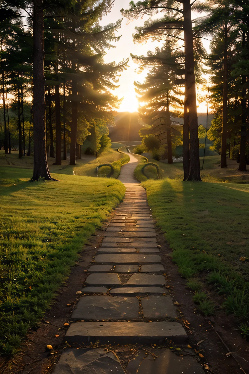 A winding path leading towards a radiant sunrise, symbolizing the journey towards personal growth and transformation