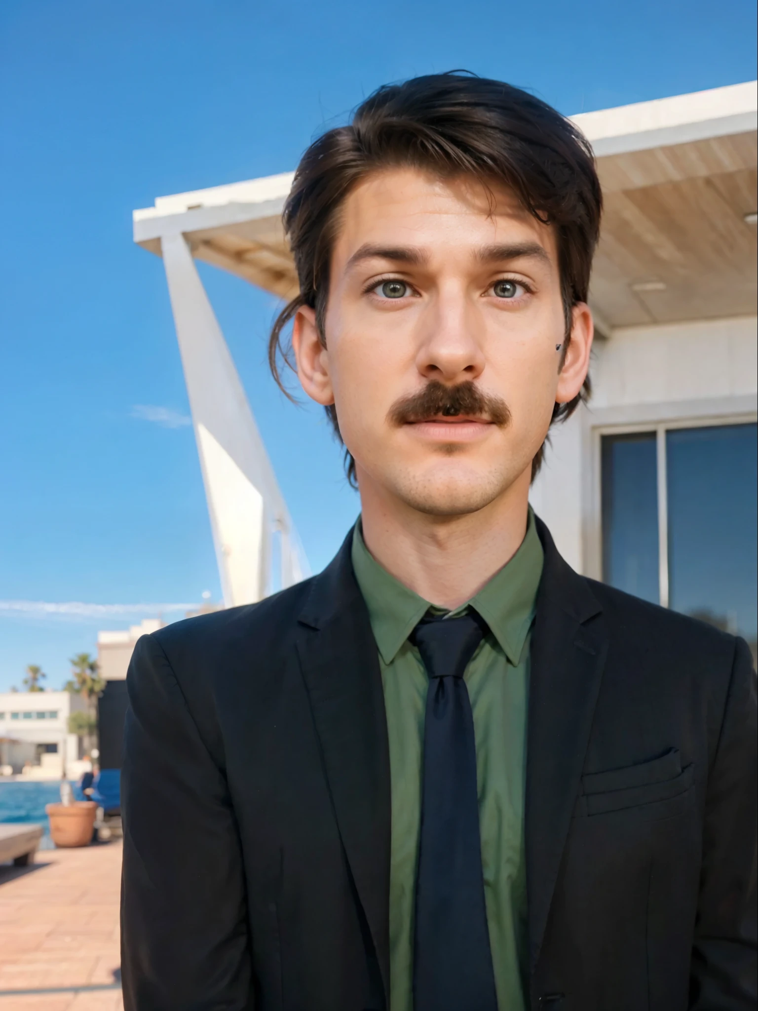 Real life adaption of this character, American adult man, realistic same hair, realistic same outfit,realistic same background, realistic light, realistic shadow, realism, hyper realistic, (photorealistic:1.2), realistic small eyes
