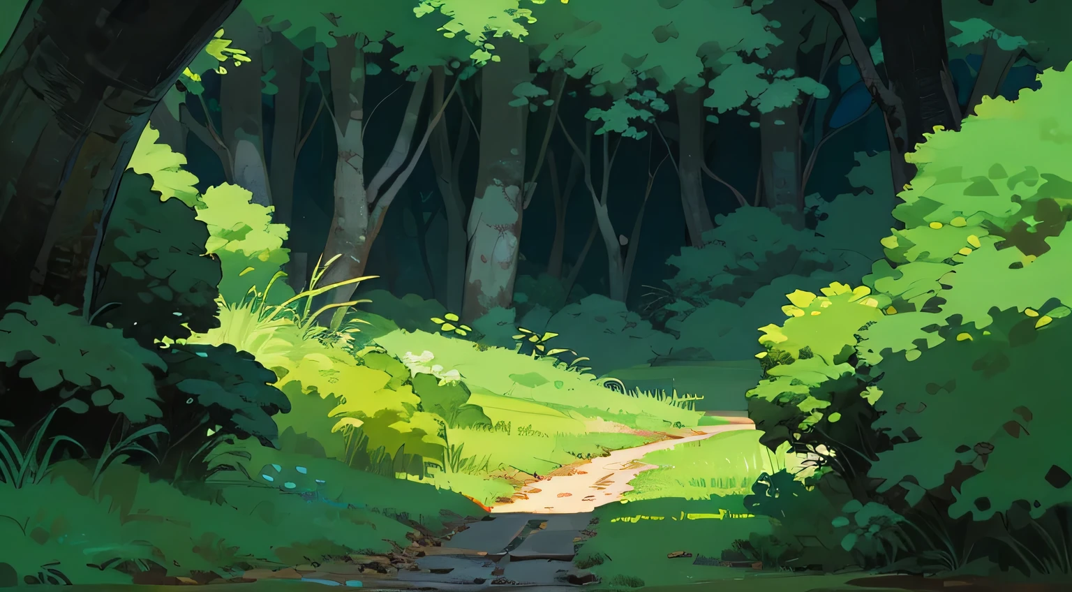 (((melhor qualidade))), Realista, authentic, paisagem campestre verde, rio corrente passando no meio, undergrowth and large trees --v6