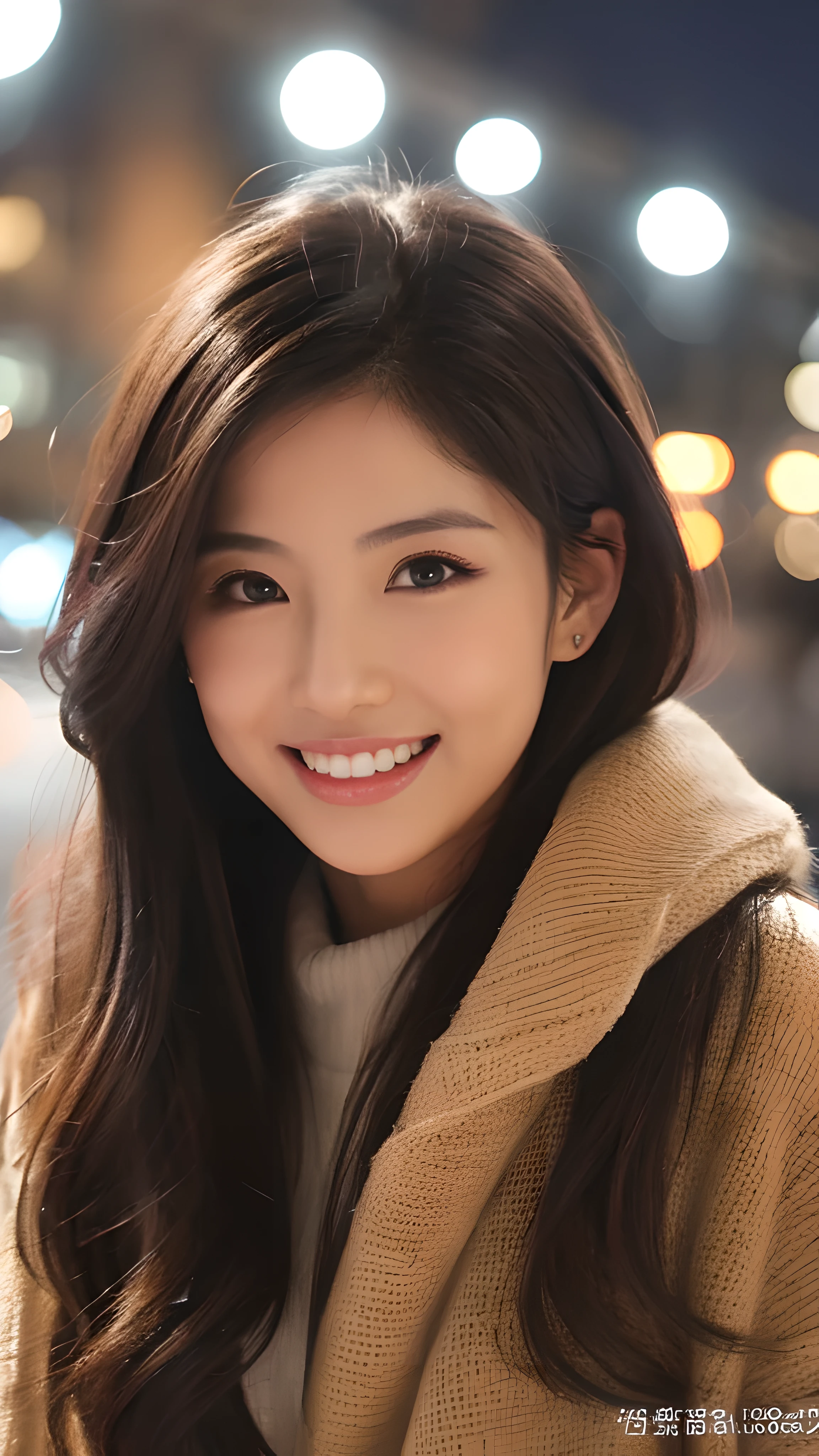 highest resolution, 4k, masterpiece: 1.3), japanese mature, women pictures, sexy: 1.1, fine eyes, slender body shape, realistic teeth, double eyelid, smile, whole body, highest quality, become familiar with, beauty, night, illumination, winter