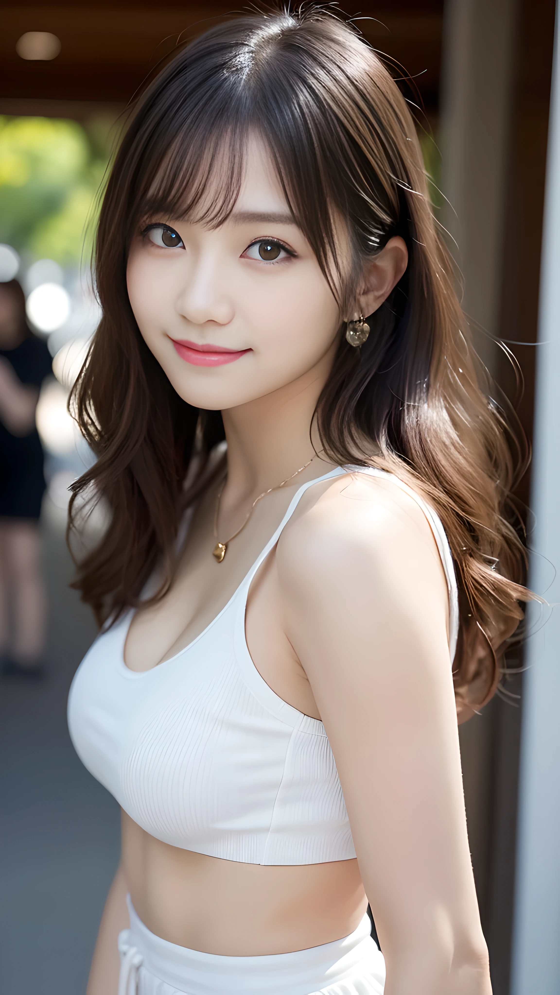 最high quality, shape, Super detailed, finely, High resolution, 8k wallpaper, 完璧なダイナミックな構shape, finelyて美しい目,wavy hair, natural color lip, bold sexy pose,笑face, 20 year old girl、cute、sexy shot looking at camera,Ultra-realistic raw photos, hostess&#39;face、Clothes season is random, high quality、surreal、healthy、笑face、Slender perfect shape、beauty of japan、 necklace、perfect eyes beautiful skin、Upper body、The location is Shibuya, very thin waist, people々focus perfectly on, Hair color is random