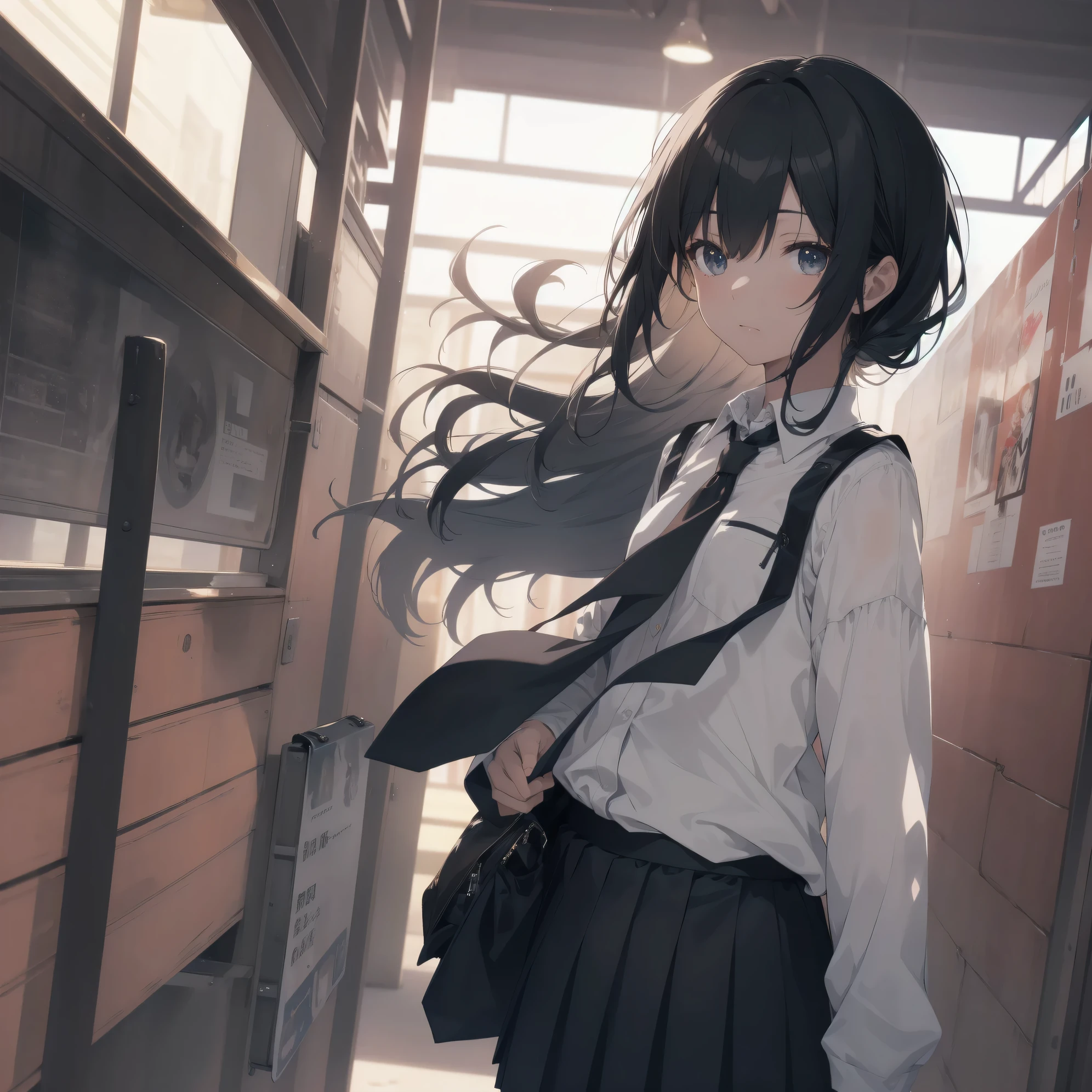 Super absurd quality by the god of art, super detailed, High resolution, anime moe art style, Best Anime 8K Kona-chan Wallpaper, pixiv contest winner, perfect anatomy, break,(眠そうにalone学校へ行く女の子を描いてください. )break,1 girl, (alone,little woman, baby face, 13 years old:1.3),All limbs, full finger,, The charm of an immature body, (very short hair), bangs, flat chest, Small Bodysuits, small ass, between legs, small black eyes, detailed and beautiful eyes, Well-proportioned iris and pupils, expressive eyes, sleepy eyes, High resolutionの詳細な髪, hair grip, neck ribbon, skirt, collared shirt, pleated skirt, school uniform, school bag,(detailed lighting), (detailed background), On the way to school. break,super dense skin, Best movie lighting by famous artists, 8k,cute illustration,photoshop_(Moderate),Absurd Hi-Res,Hmm,rough skin