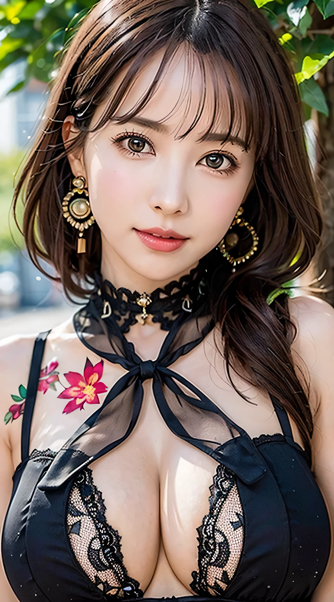 (8k, RAW photo, highest quality, masterpiece:1.2), Super detailed, super resolution, (realistic, realistic Photo:1.37), portrait, High-definition RAW color photo, professional photos, 非常に詳細で美New, very detailed, 8k wallpaper, amazingly detailed, huge file size, official art, highly detailed CG unity 8k wallpaper, very detailed美New女の子, very detailed顔, very detailed目, very detailed肌, very detailed指, very detailed鼻, very detailed詳細な口 , perfect anatomy, very detailed背景, very detailed服, 1 girl, (20:1.2), 20th generation, cute girl, realistic body, , Fair skin, glowing skin , Because I&#39;m slender, handsome body, black hair , short hair, (dull bangs:1.2), smile, cute, like々New, cute face, realistic face, delicate eyes, droopy eyes, lingerie, See-through, earrings, looking at the viewer, facing the front, standing posture, Opposition, dynamic lighting, very big breasts,love struck,cheek,blush