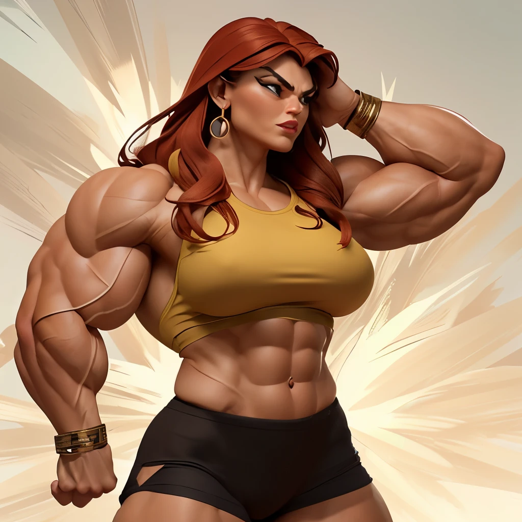 a close up of a woman with a muscular body, muscular girl, strong and imposing, very beautiful. big muscles, heavy gesture style closeup, muscular character, big biceps, strong woman, powerful and huge, big muscles, most strongest pose, strong arms, massive muscles, muscular!!, very strong, muscular warrior women, strong pose