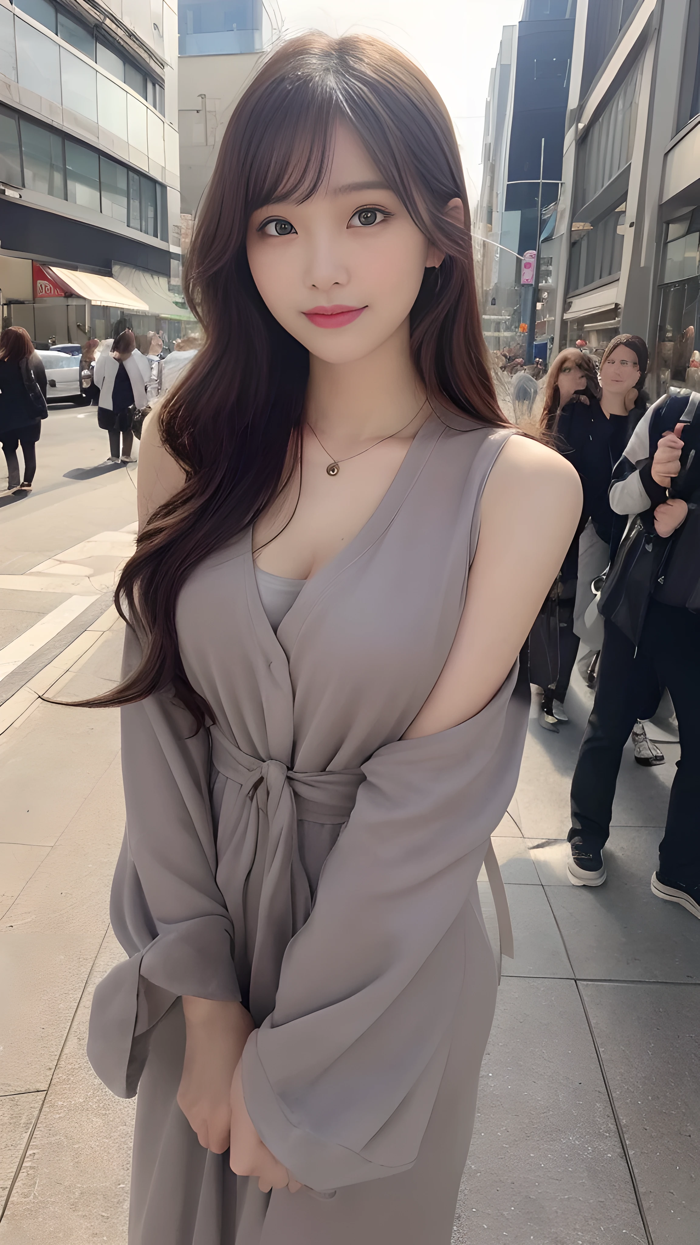 最high quality, shape, Super detailed, finely, High resolution, 8k wallpaper, 完璧なダイナミックな構shape, finelyて美しい目,wavy hair, natural color lip, bold sexy pose,笑face, 20 year old girl、cute、sexy shot looking at camera,Ultra-realistic raw photos, hostess'face、Clothes season is random, high quality、surreal、healthy、笑face、Slender perfect shape、beauty of japan、 necklace、perfect eyes beautiful skin、Upper body、The location is Shibuya, very thin waist, people々focus perfectly on, Hair color is random
