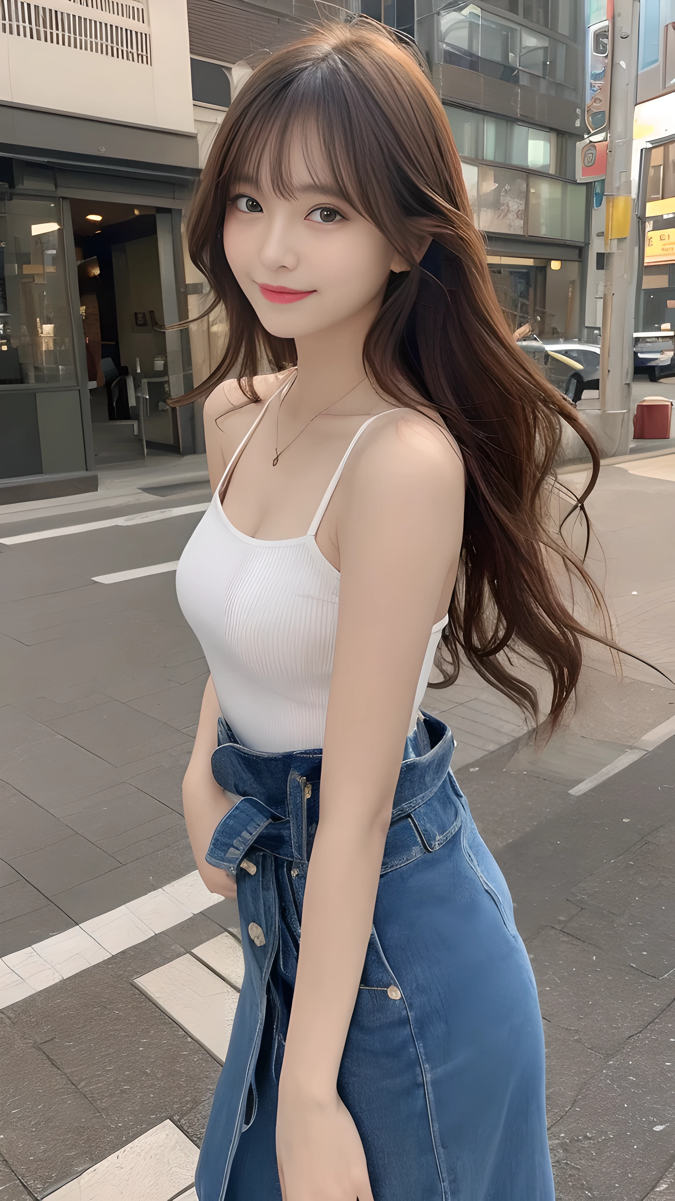 最high quality, shape, Super detailed, finely, High resolution, 8k wallpaper, 完璧なダイナミックな構shape, finelyて美しい目,wavy hair,、natural color lip, bold sexy pose,笑face, 20 year old girl、cute、sexy shot looking at camera,Ultra-realistic raw photos, hostess&#39;face、Clothes season is random, high quality、surreal、healthy、笑face、Slender perfect shape、beauty of japan、 necklace、perfect eyes beautiful skin、Upper body、The location is Shibuya, very thin waist, people々focus perfectly on, 