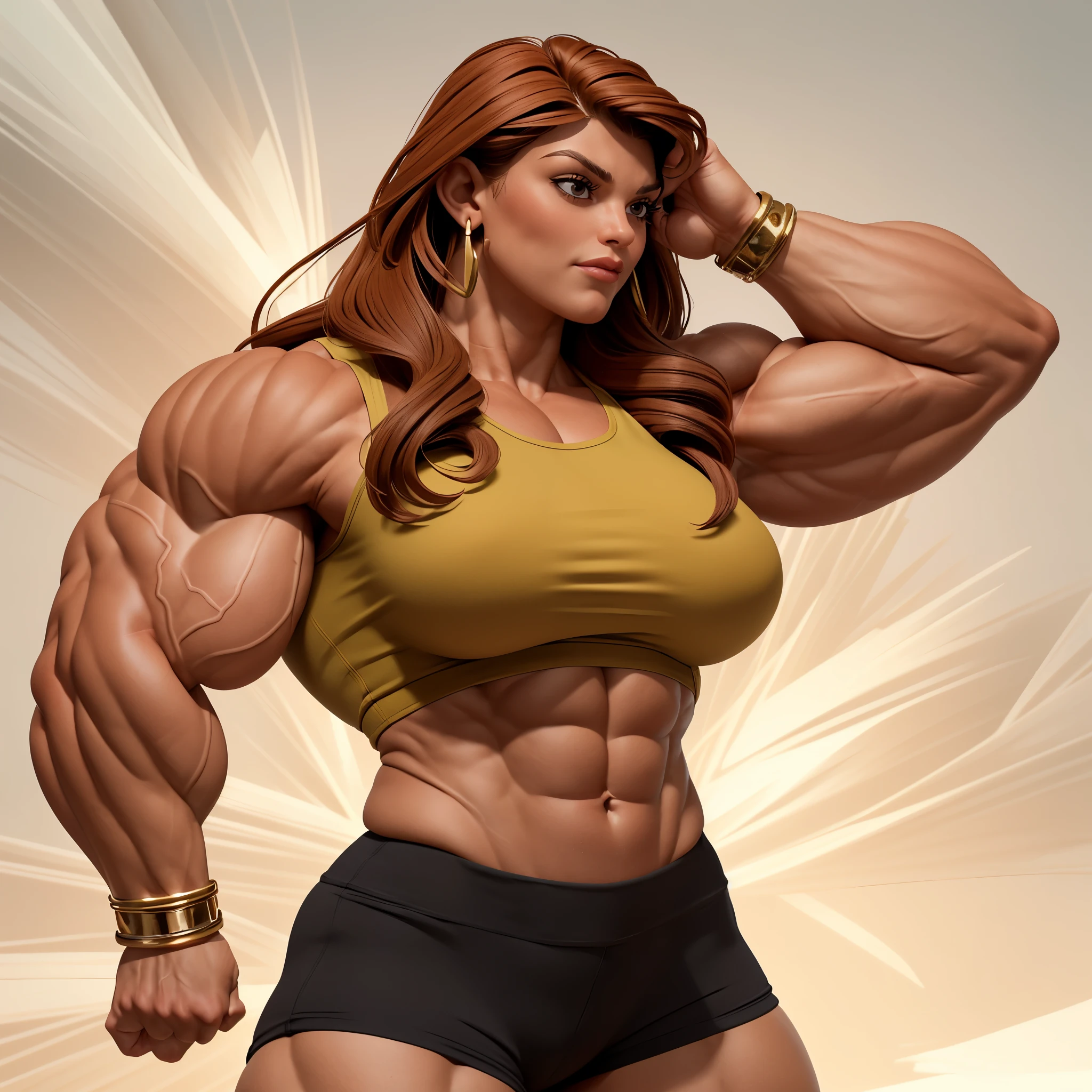 a close up of a woman with a muscular body, muscular girl, strong and imposing, very beautiful. big muscles, heavy gesture style closeup, muscular character, big biceps, strong woman, powerful and huge, big muscles, most strongest pose, strong arms, massive muscles, muscular!!, very strong, muscular warrior women, strong pose