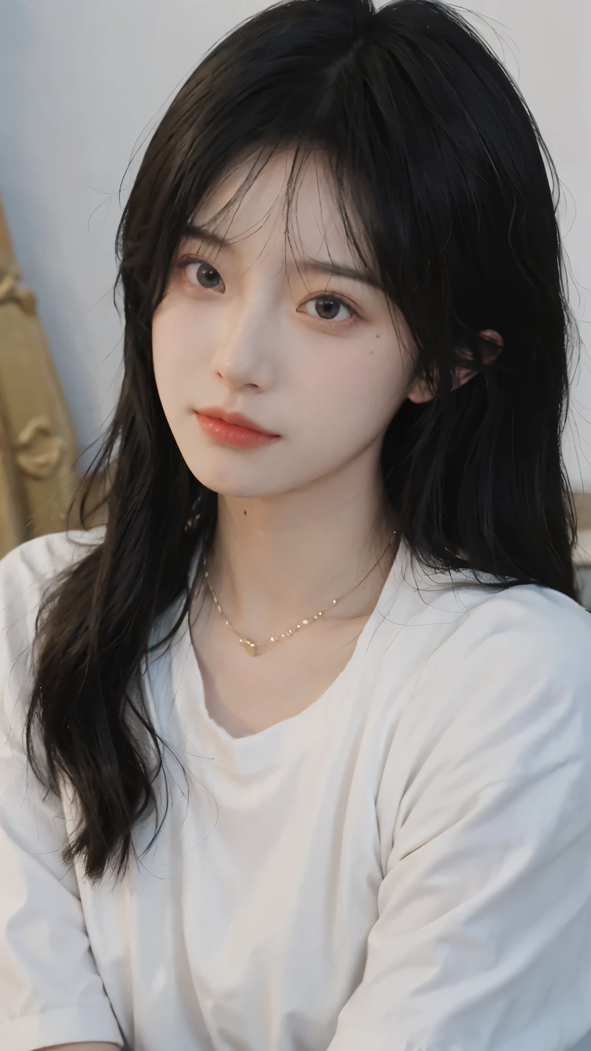 best quality, ultra high resolution, White background,(Upper body:1.4)(realistically:1.4), 2 girls, necklace,gold short sleeves,twin,A pair of eyes as clear as snow,Royal sister,girl,looking at the audience, Full body close-up ,