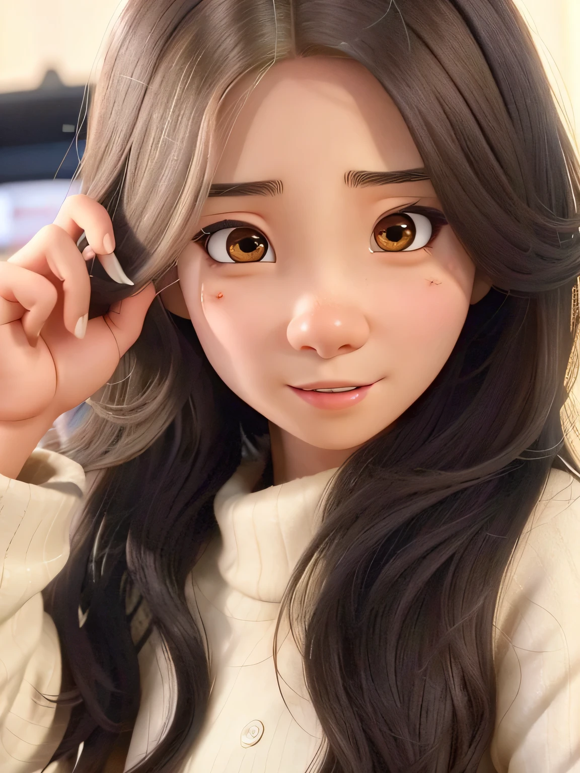 Alaphid Asian woman with long brown hair and a white sweater, Urzan, jinyoung shin, Nam Jae Hwa, Tzuyu from Twice, With cute doting eyes, Cui Xianhua, Has a cute and delicate face, Li Zhien, Li Zhien, young cute korean face, Parking distance - minutes, big eyes