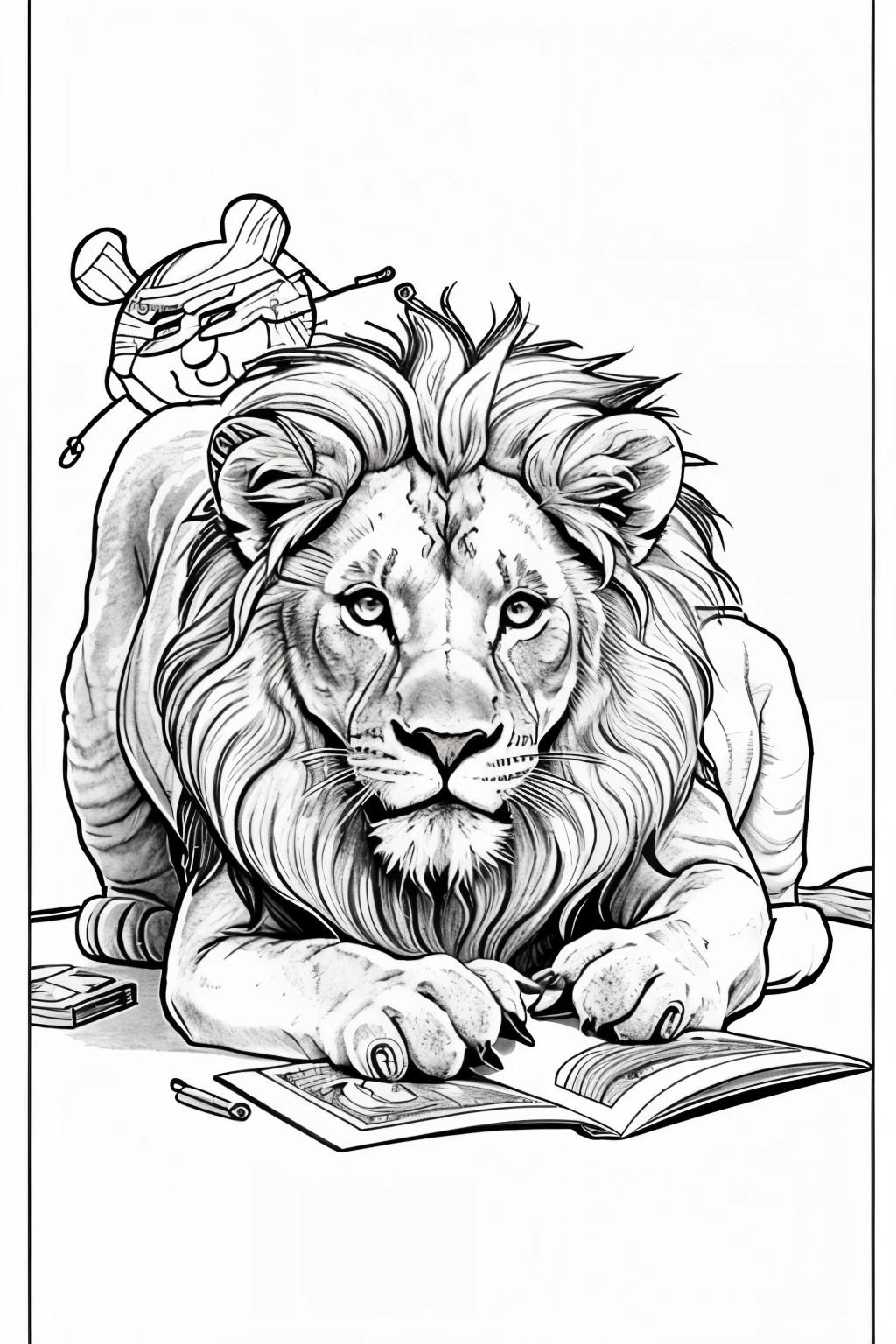 IMAGE OF A CUTE LION WITH LINES FOR COLOURING BOOK OF KIDS