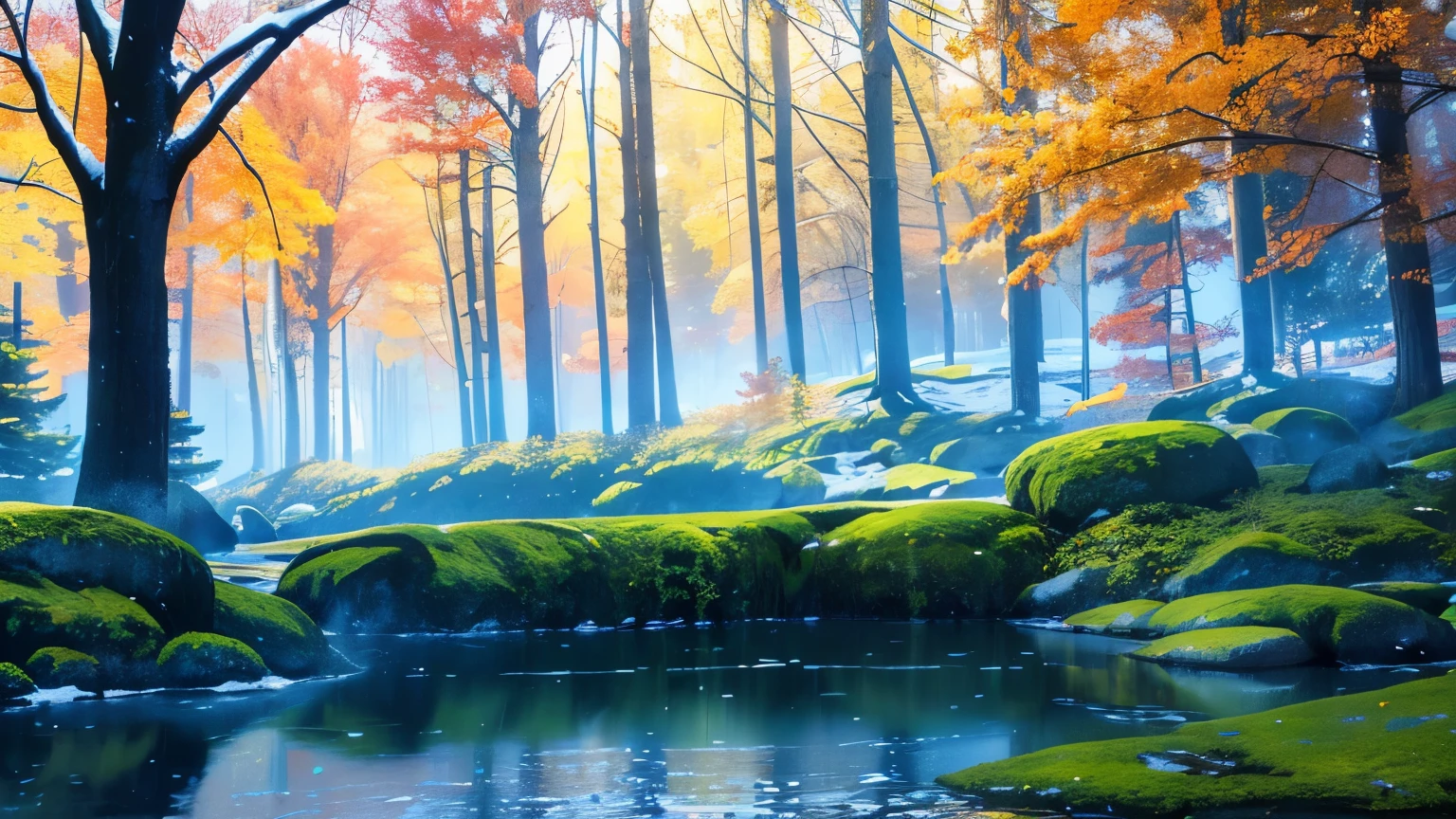 есть pond in the forest,  spring winter nature melted snow, Seasons!! : 🌸 ☀ 🍂 ❄, four Seasons, representing the 4 Seasons, amazing contrasting background, pond in the forest, Forest Spring, Decorations, nature wallpaper, Very beautiful photo, 4k hd wallpaper illustration, Ambiance is bliss wallpaper, Seasons of emotion