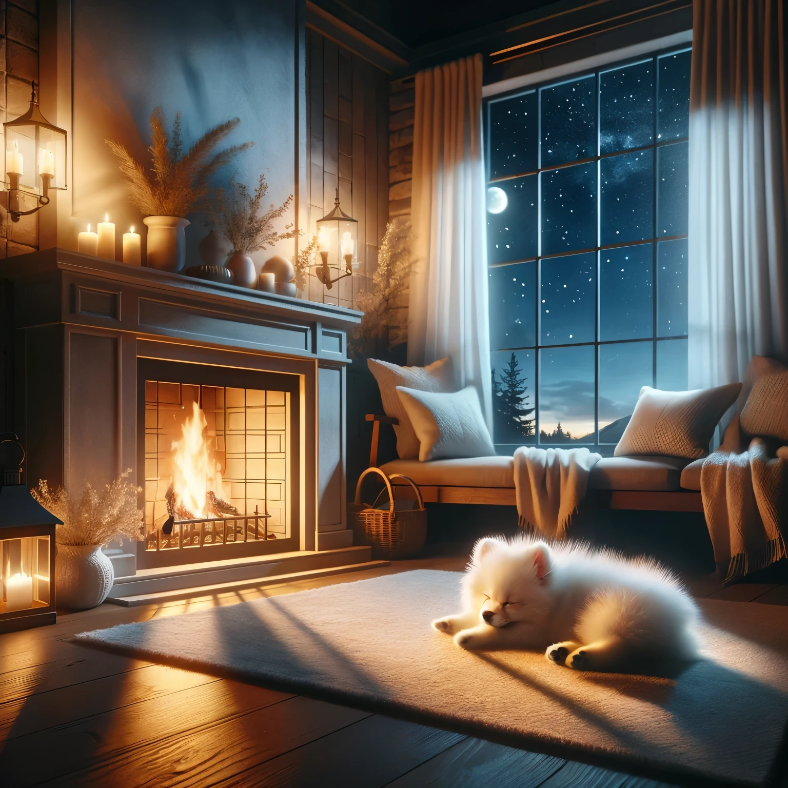 The fire flickers
