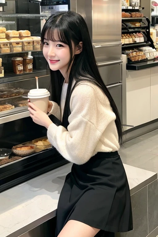 black hair　long hair　long skirt　cute　20-year-old　coffee　break