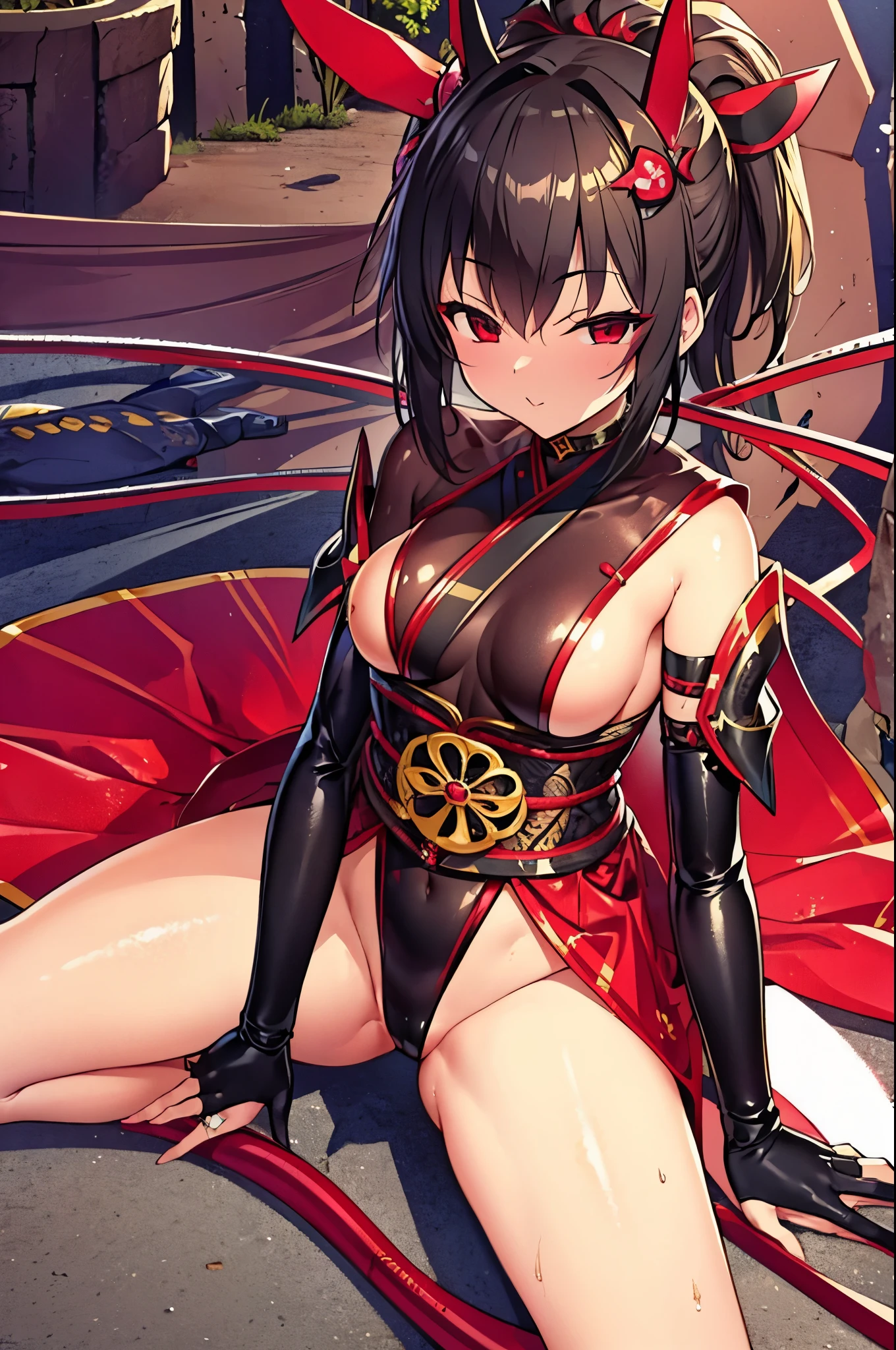 masterpiece、top-quality、The ultra -The high-definition、1 girl in、Kuichi、Female ninja、attire(Black / Red)、ninjartist 、ninjartist 、samurais, shuriken、ninjartist、Kunoichi、Historical