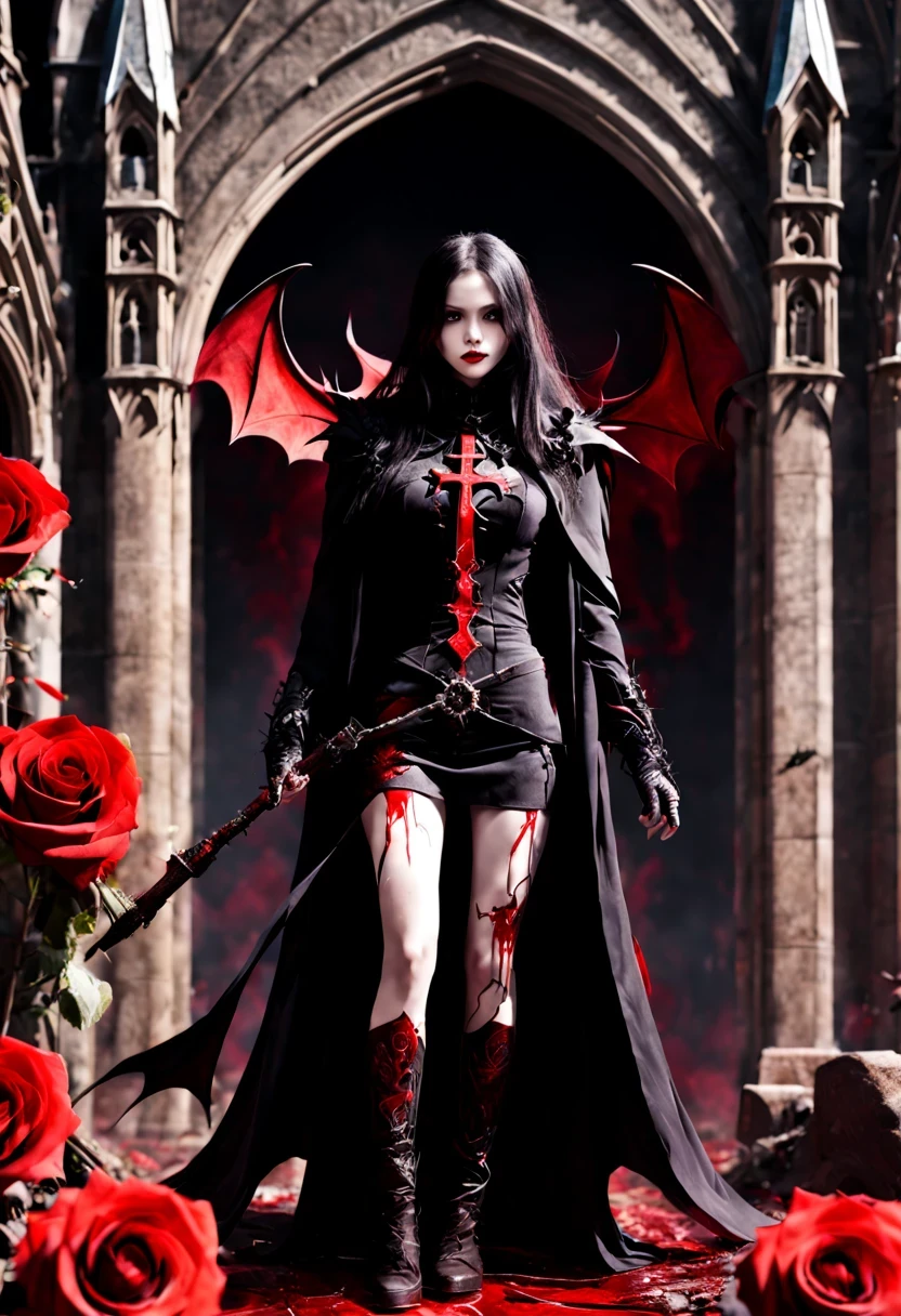 （Messenger from hell：1.4），cross，one个巨大的吸Blood鬼，View of sickle from below，hell，magma，flame，（紫色flame：1.3），There is fresh Blood on the ground，Blood pool，dripping Blood，Gothic aesthetics，one、Rose、castle、cross、Blood、churchyard，gothic style的神秘、solemn and profound，gothic style，gothic style蕾丝的衣服、象征浪漫的Rose、grave、吸Blood鬼、witch、ruins、gothic cathedral，Gothic symbols series