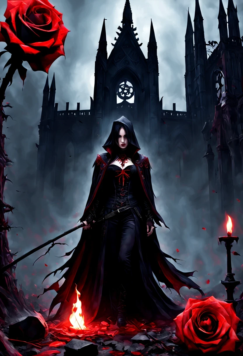 (Messenger from hell:1.4),cross,one个巨大的吸Blood鬼,View of sickle from below,hell,magma,flame,(紫色flame:1.3),There is fresh Blood on the ground,Blood pool,dripping Blood,Gothic aesthetics,one、Rose、castle、cross、Blood、churchyard,gothic style的神秘、solemn and profound,gothic style,gothic style蕾丝的衣服、象征浪漫的Rose、grave、吸Blood鬼、witch、ruins、gothic cathedral,Gothic symbols series