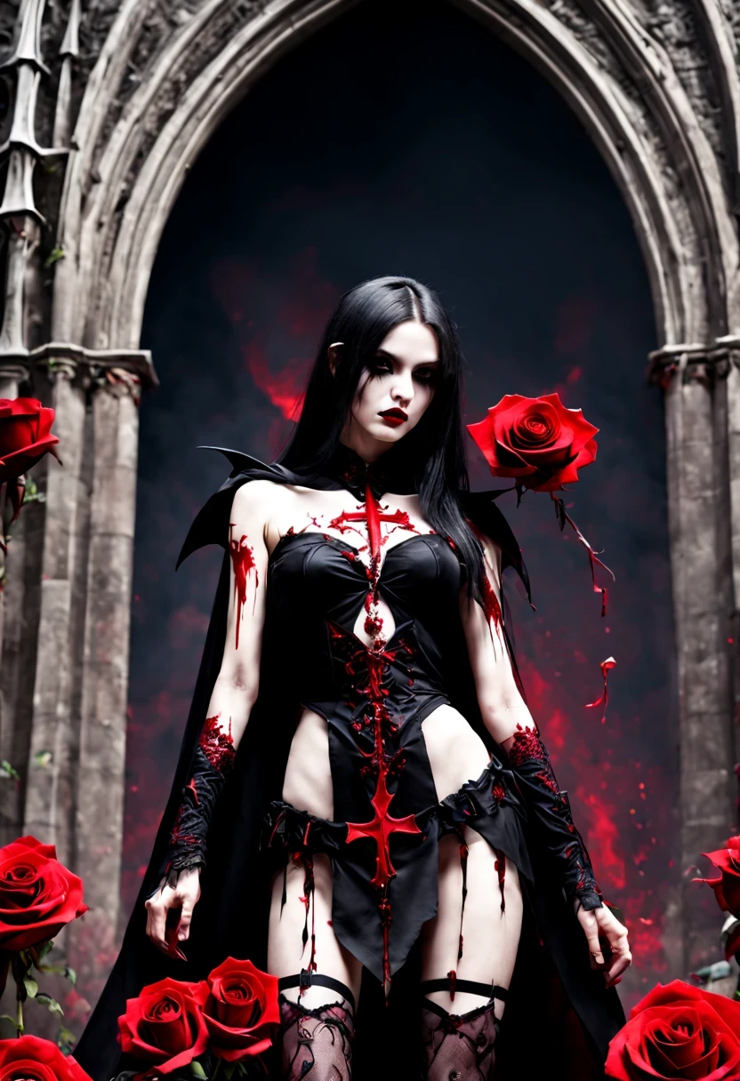 （Messenger from hell：1.4），cross，one个巨大的吸Blood鬼，View of sickle from below，hell，magma，flame，（紫色flame：1.3），There is fresh Blood on the ground，Blood pool，dripping Blood，Gothic aesthetics，one、Rose、castle、cross、Blood、churchyard，gothic style的神秘、solemn and profound，gothic style，gothic style蕾丝的衣服、象征浪漫的Rose、grave、吸Blood鬼、witch、ruins、gothic cathedral，Gothic symbols series