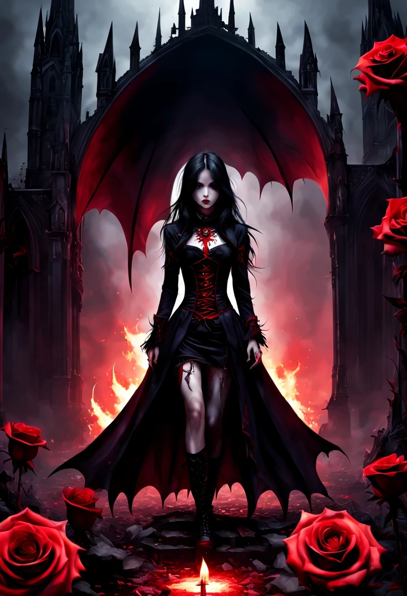 (Messenger from hell:1.4),cross,one个巨大的吸Blood鬼,View of sickle from below,hell,magma,flame,(紫色flame:1.3),There is fresh Blood on the ground,Blood pool,dripping Blood,Gothic aesthetics,one、Rose、castle、cross、Blood、churchyard,gothic style的神秘、solemn and profound,gothic style,gothic style蕾丝的衣服、象征浪漫的Rose、grave、吸Blood鬼、witch、ruins、gothic cathedral,Gothic symbols series